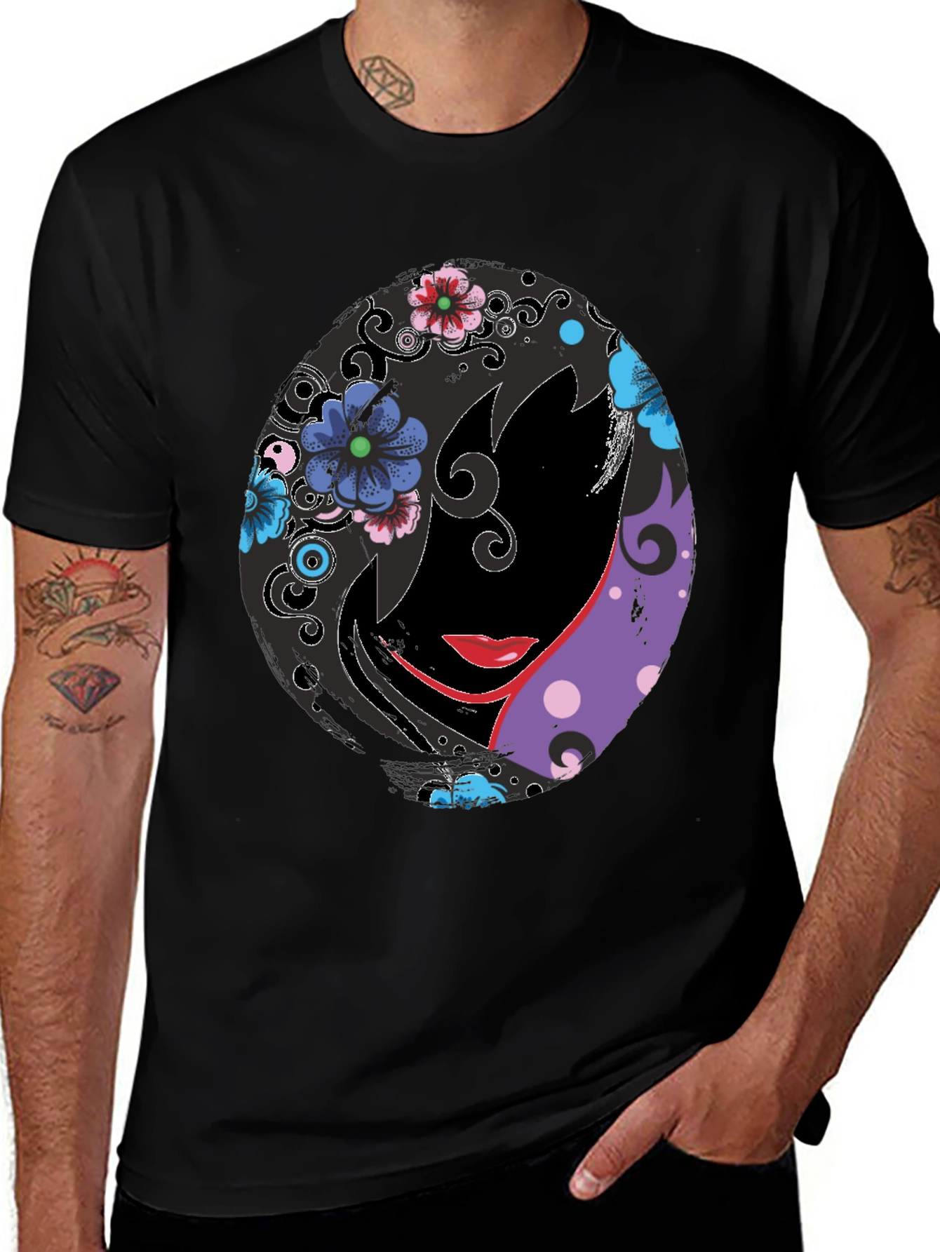 Variant 20 of Floral Lady Graphic Black T-Shirt