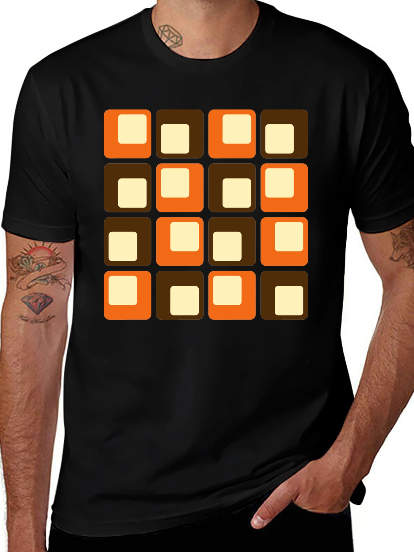 Variant 2 of Retro Square Pattern Tee - 70s Style