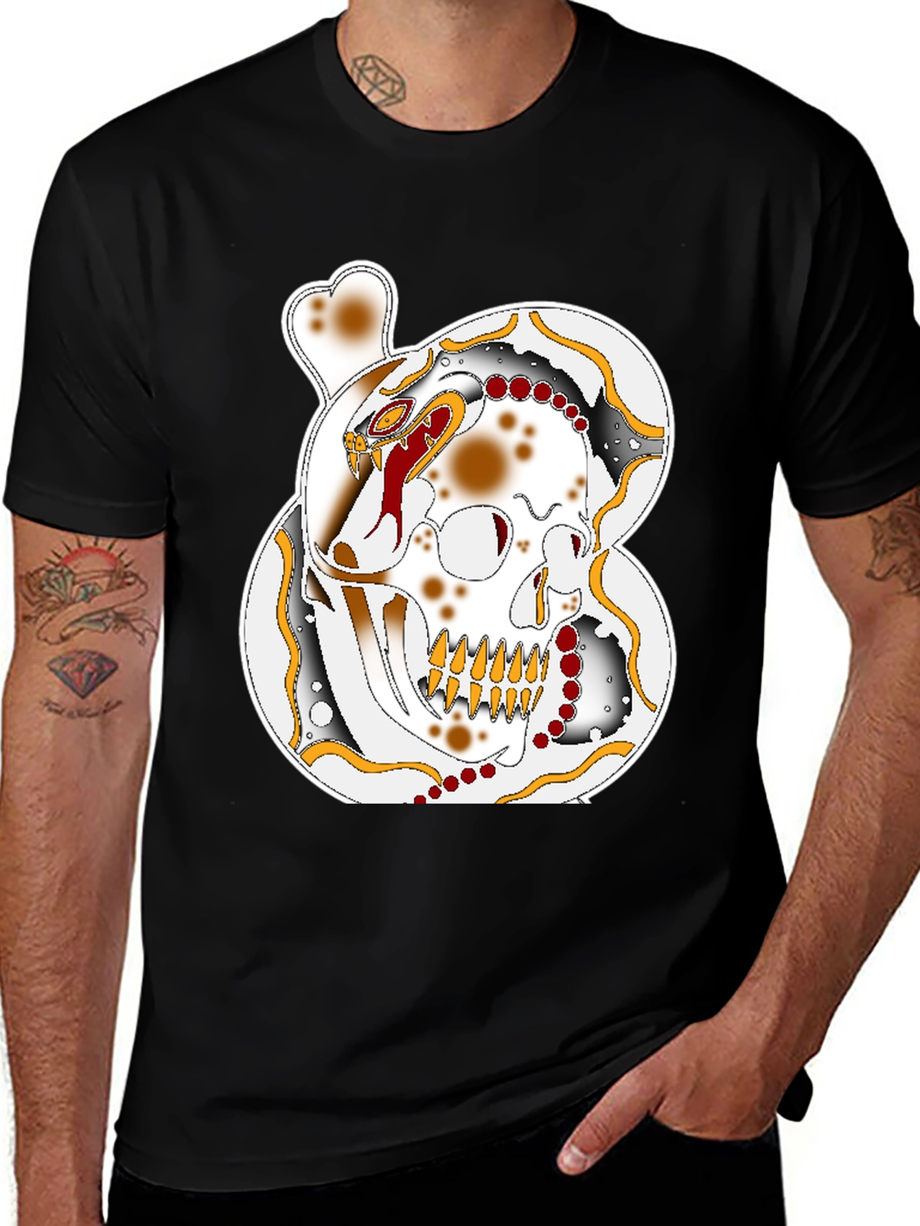 Variant 22 of Skull and Snake Graphic Tee - Men's Black T-Shirt