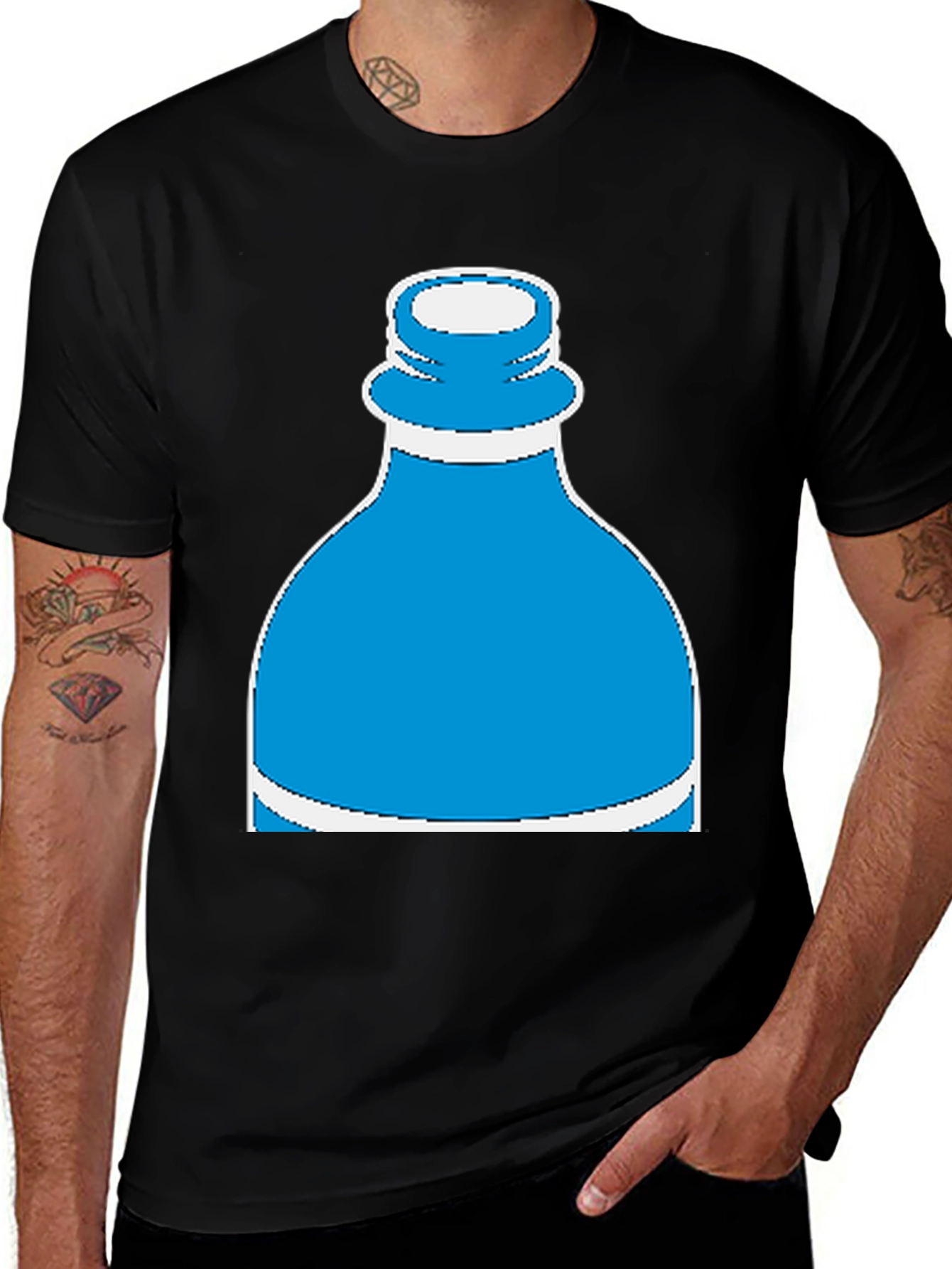 Novelty Water Bottle Graphic Tee - Black