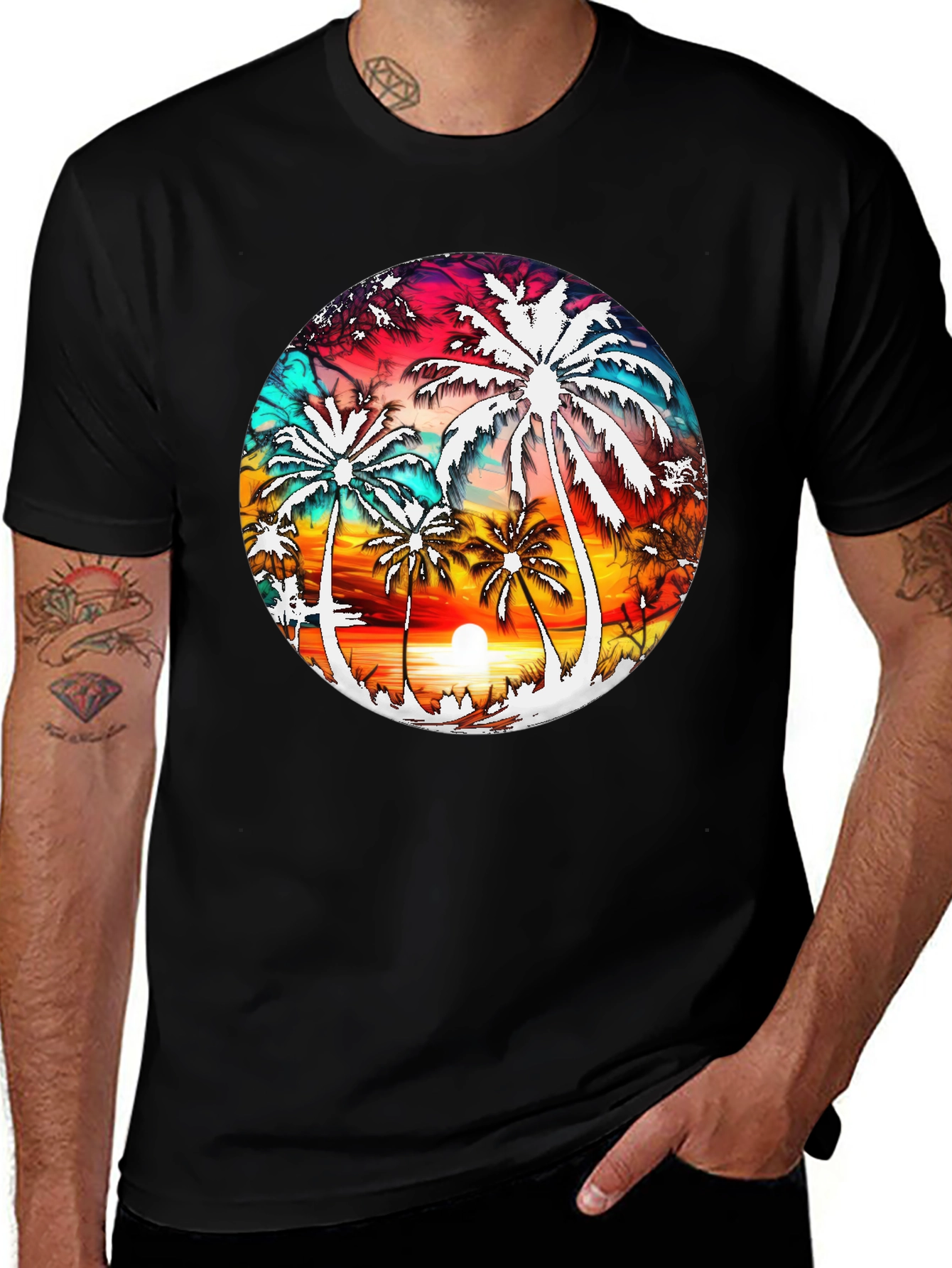 Black Sunset Palm Tree Graphic Tee - Tropical Vibe main image