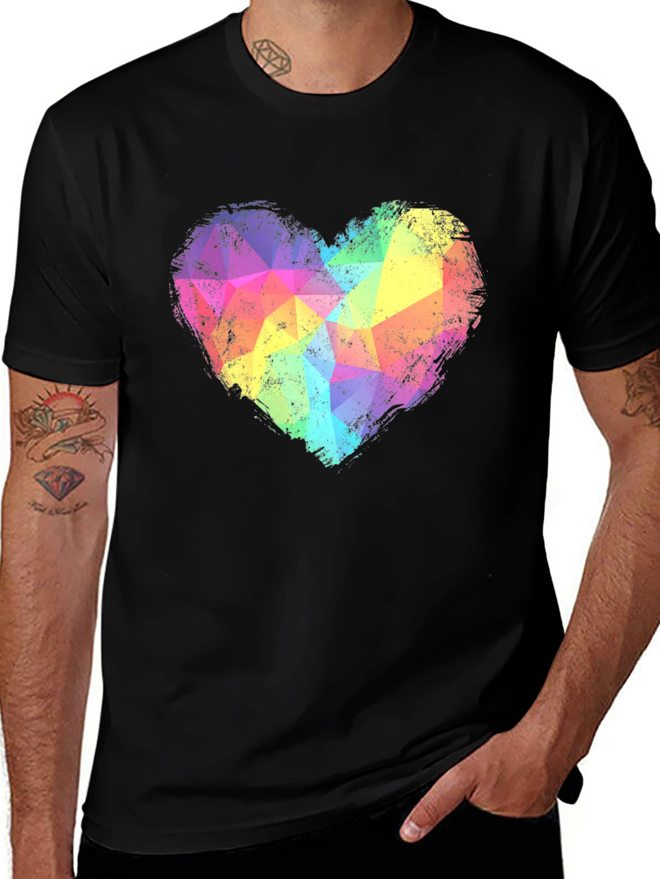 Variant 18 of Rainbow Geometric Heart Graphic Tee - Black