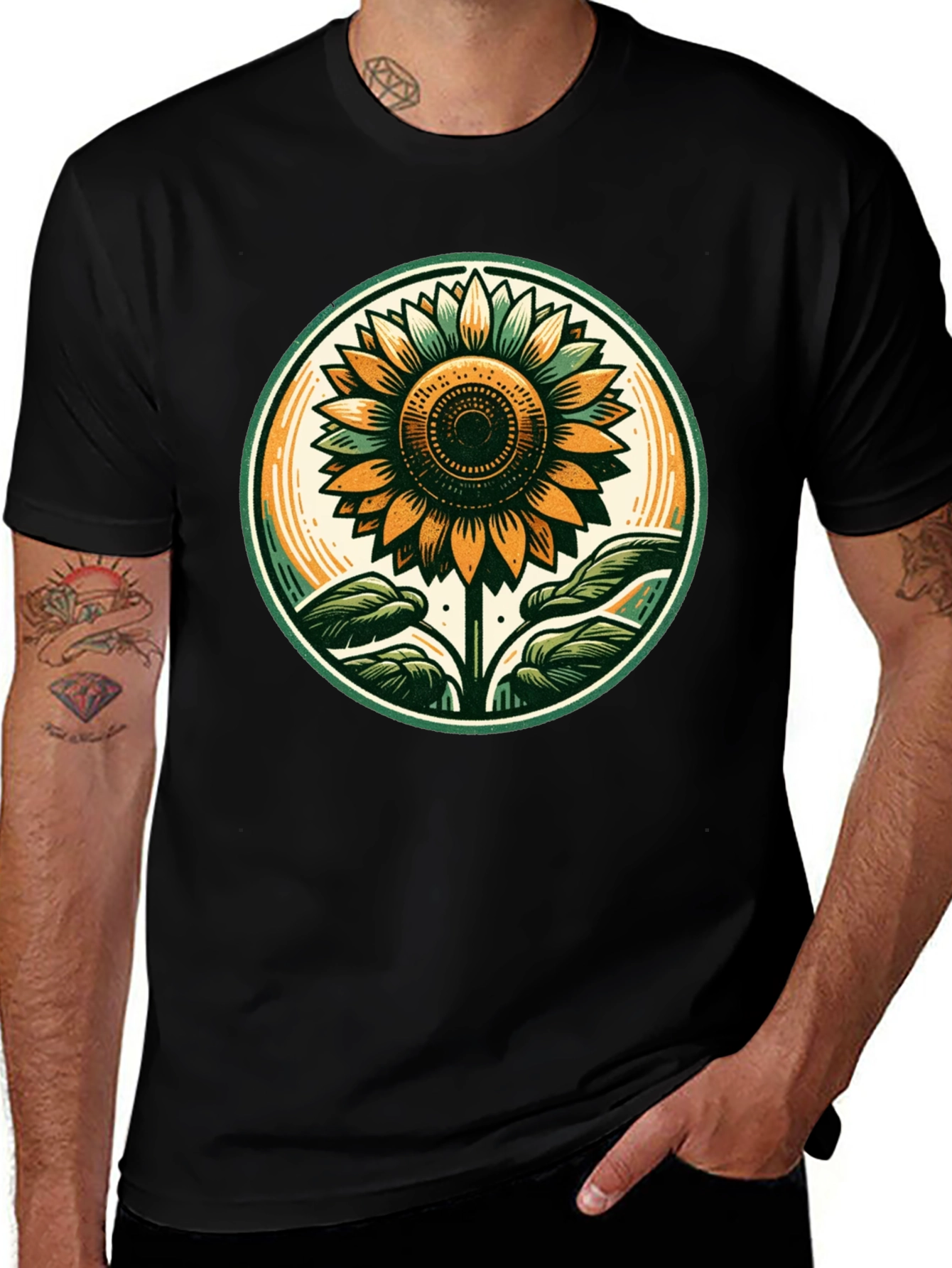 Variant 9 of Sunflower Graphic Tee - Black Cotton T-Shirt