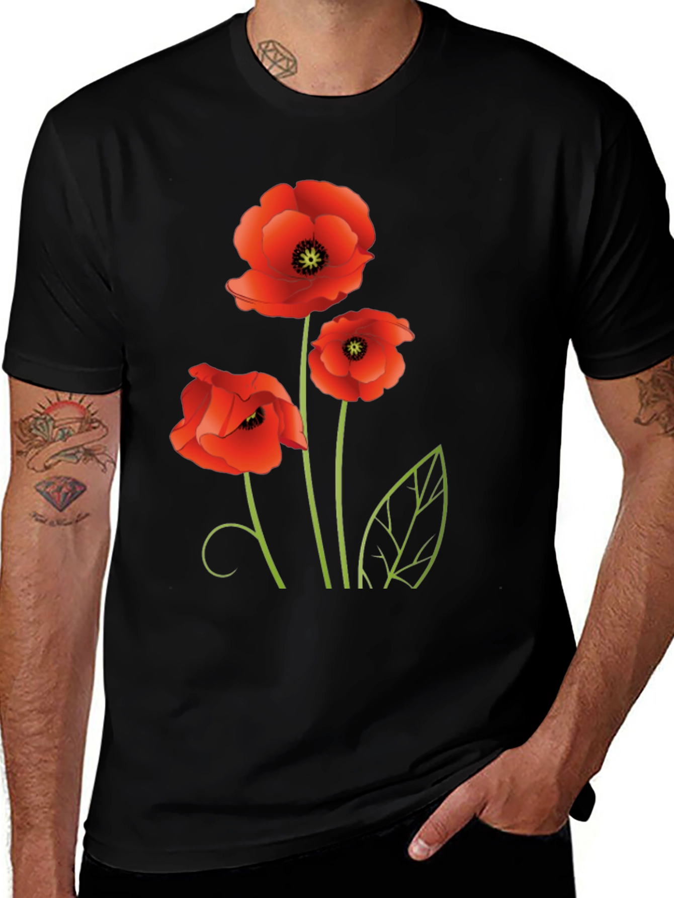 Variant 24 of Poppy Flower Graphic Black T-Shirt