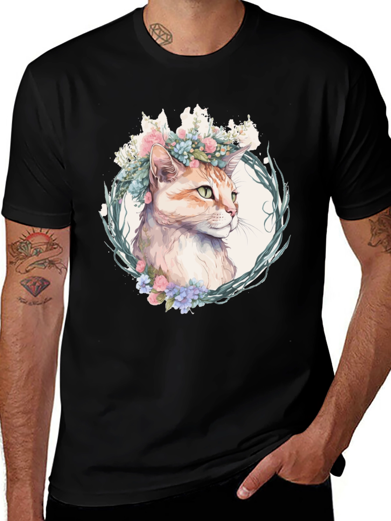 Variant 9 of Cat Floral Wreath Graphic Tee