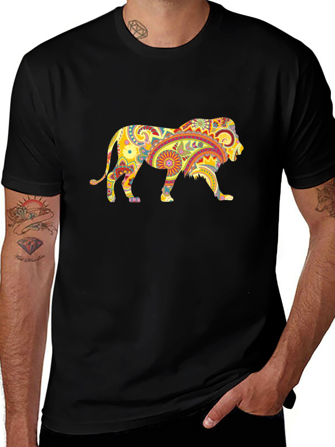 Black Lion Paisley Graphic T-Shirt - Unique Design main image