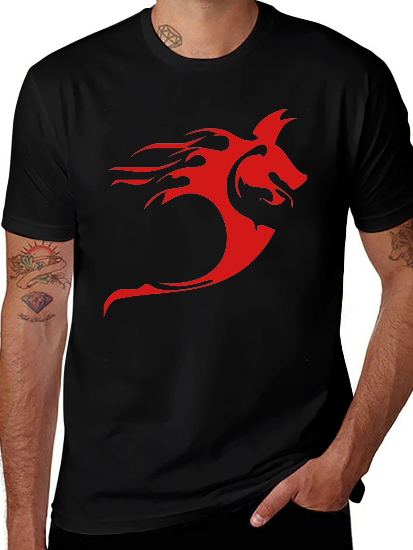 Variant 12 of Red Dragon Graphic Black T-Shirt