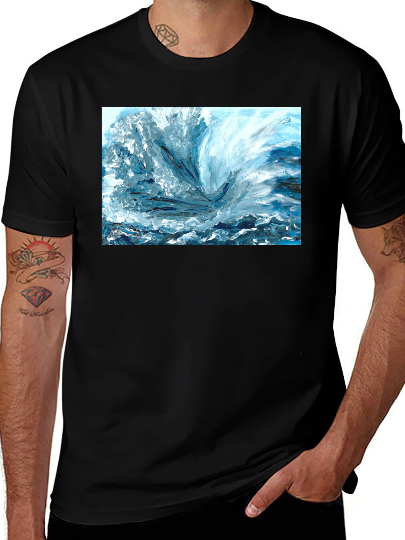 Abstract Wave Art Graphic Tee - Black