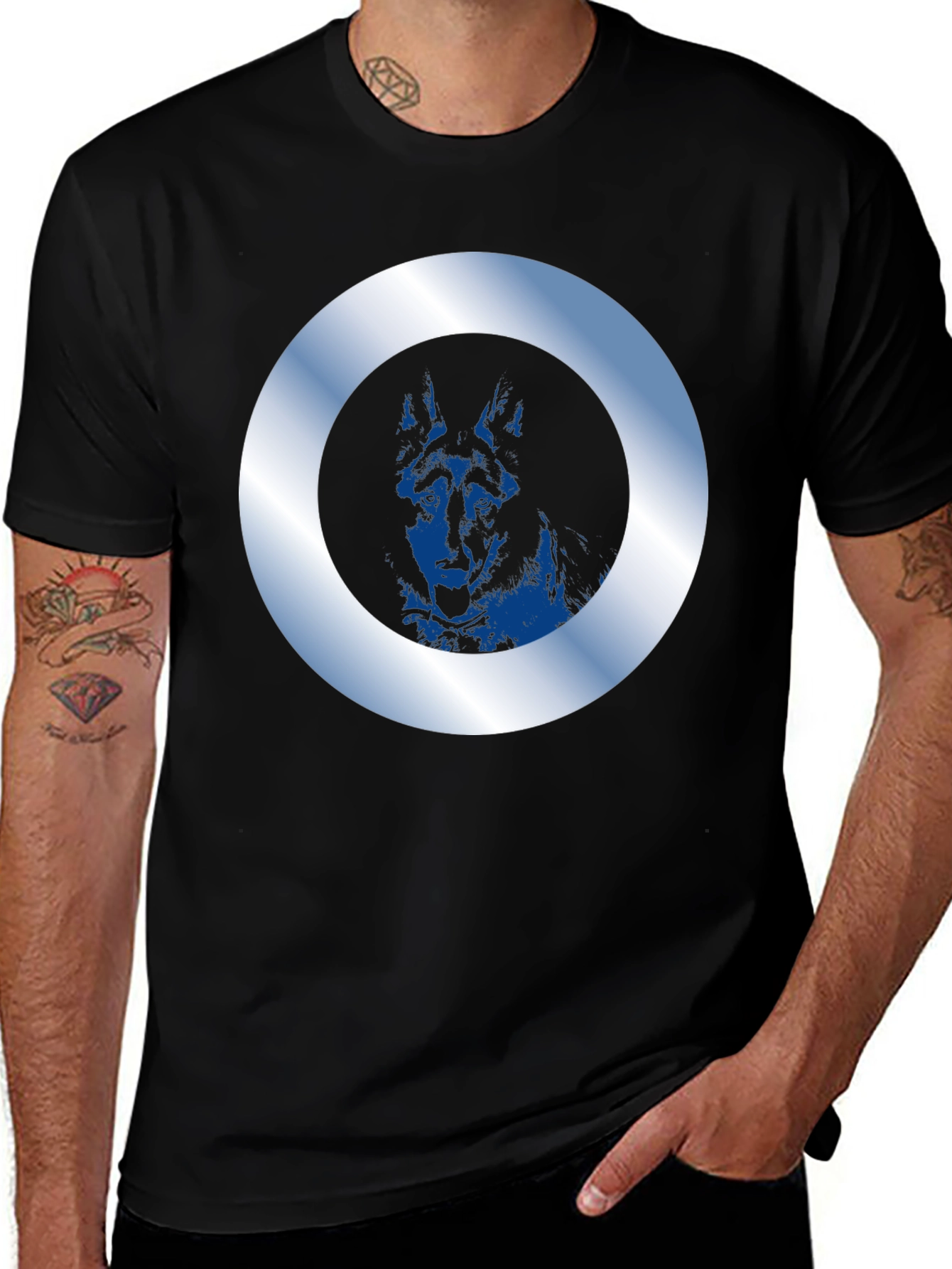 Variant 7 of Dog Circle Graphic Tee - Mens Black T-Shirt
