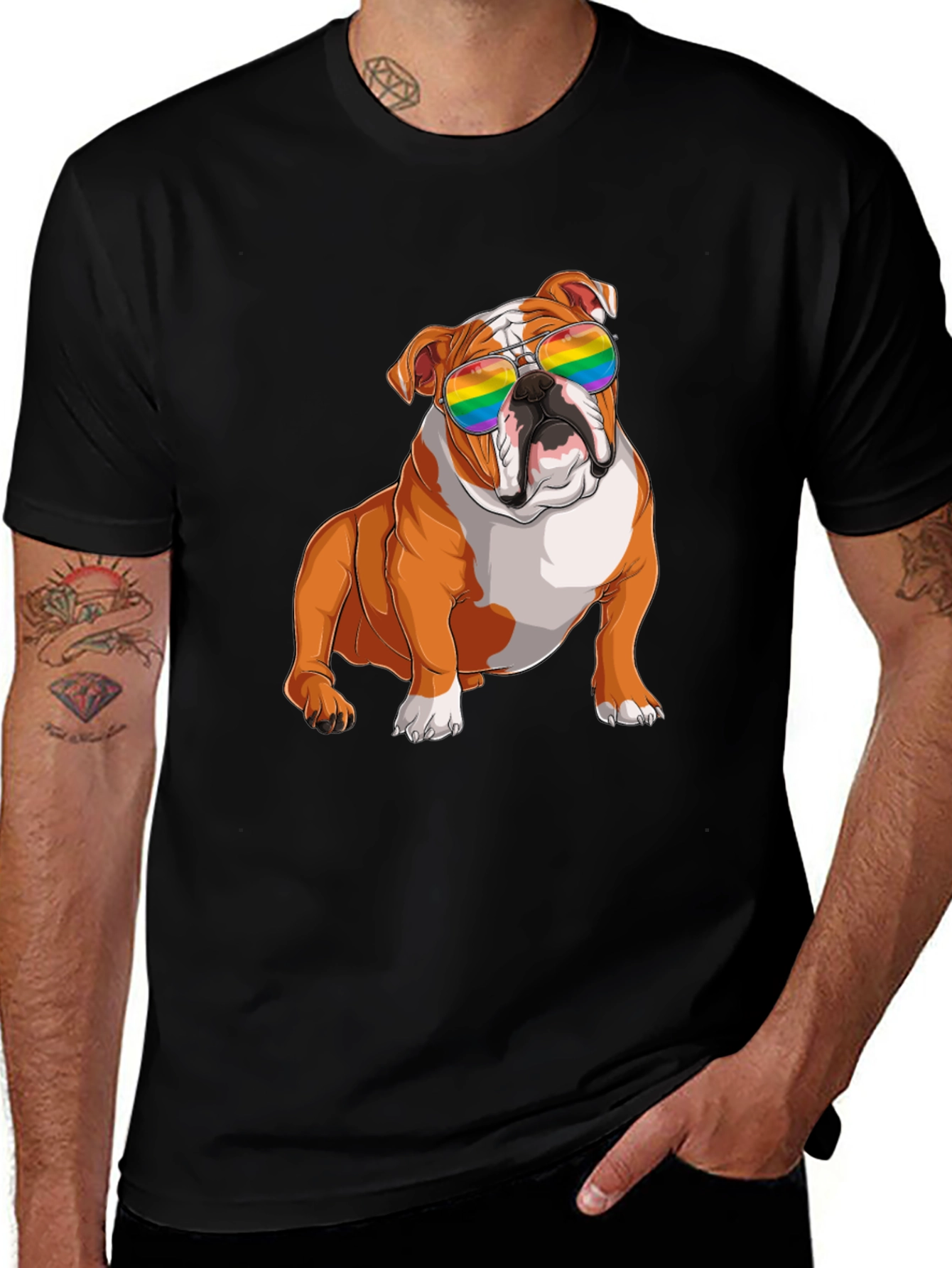 Variant 28 of Bulldog Pride T-Shirt - Rainbow Sunglasses