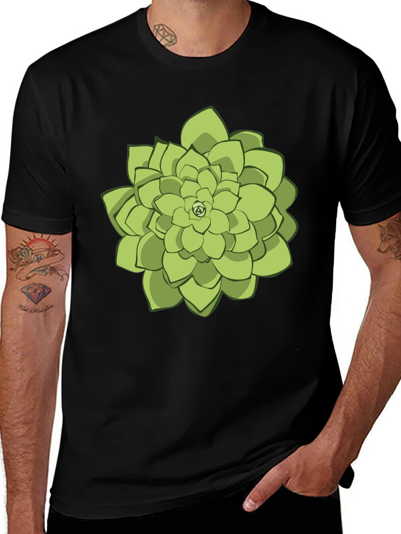 Variant 25 of Black T-Shirt with Succulent Graphic Print