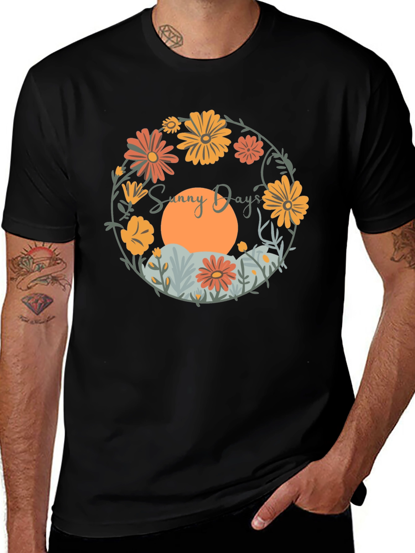 Sunny Days Floral Graphic Tee - Round Neck Comfort Fit