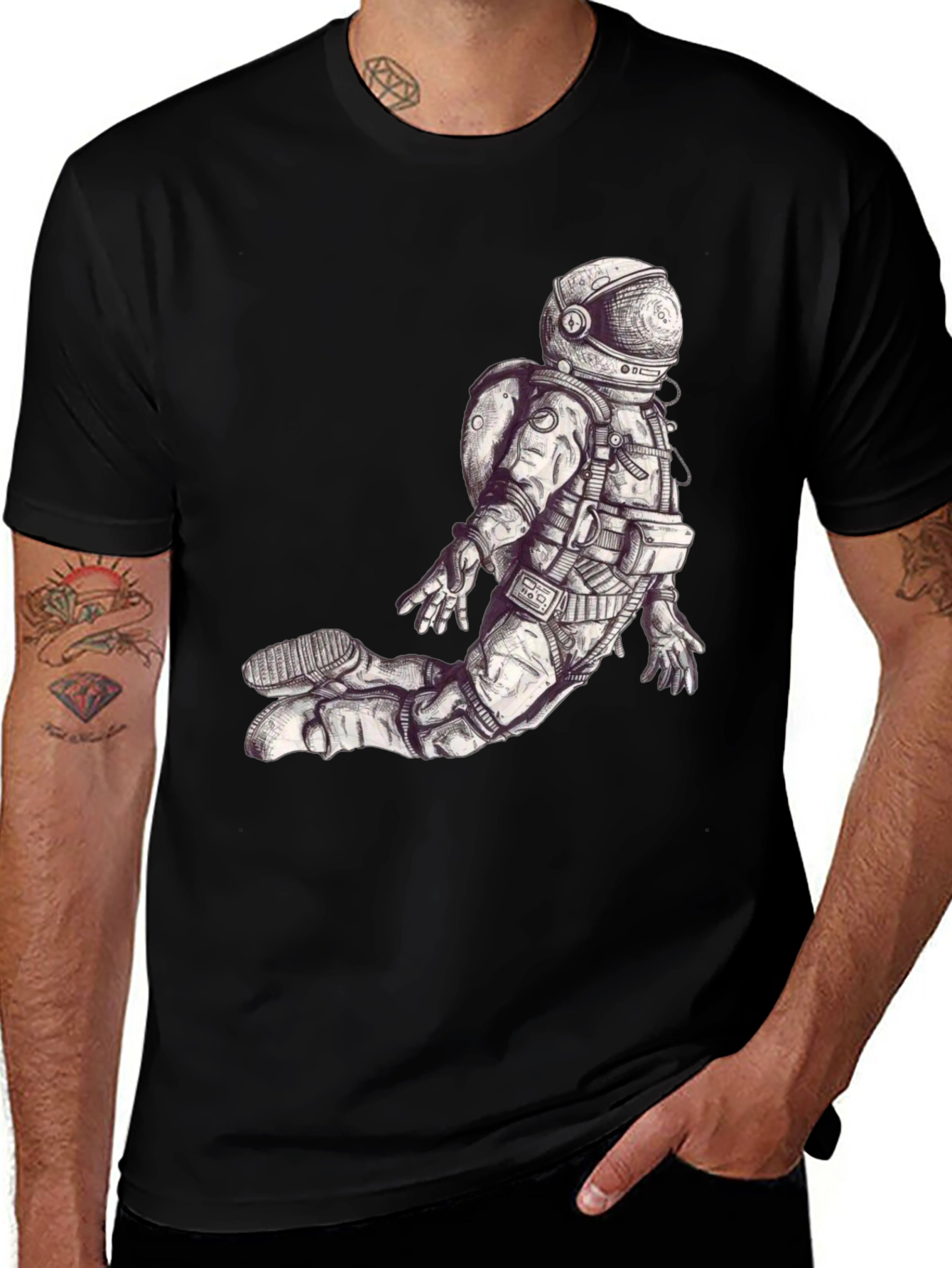 Astronaut Graphic Print Black T-Shirt