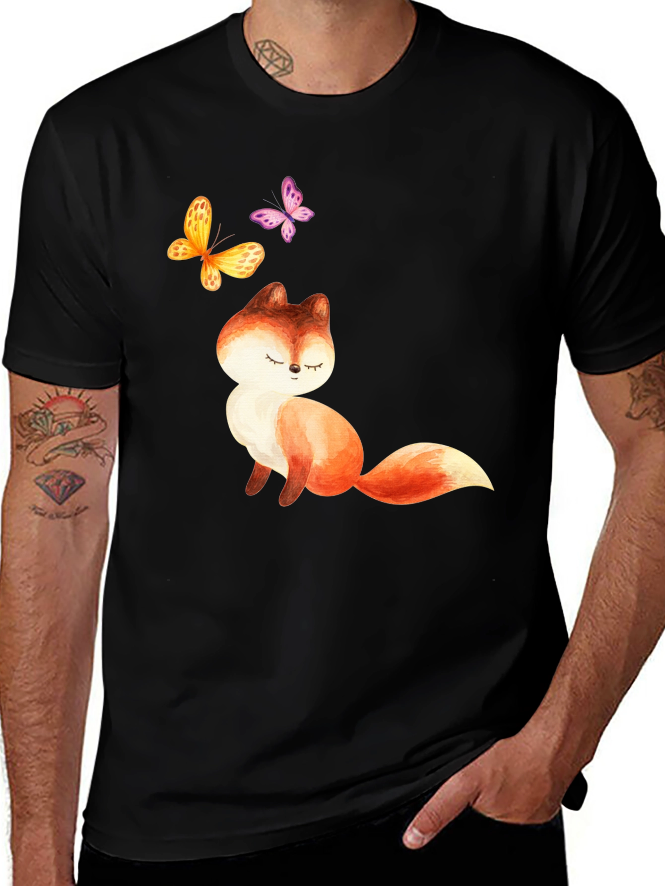 Variant 11 of Cute Fox and Butterfly Graphic Tee