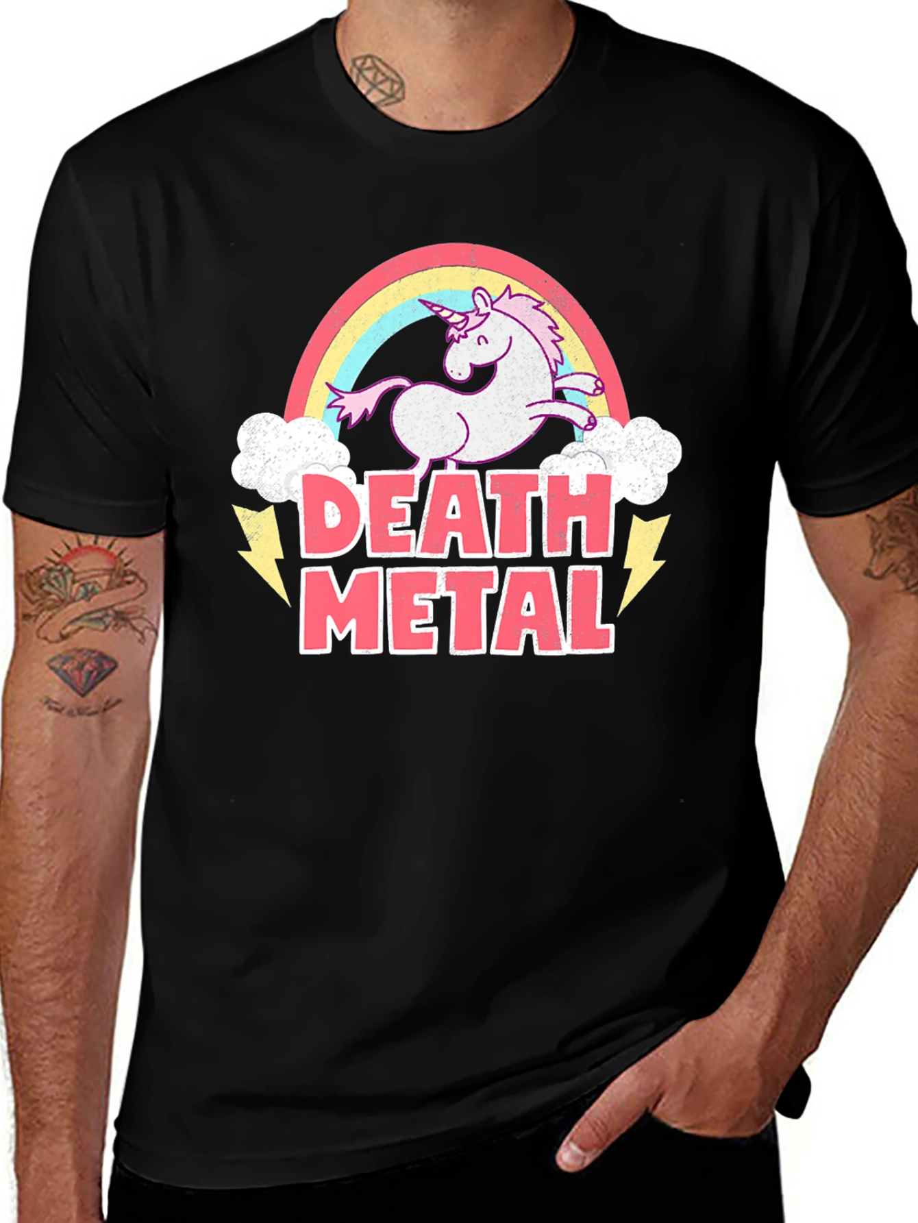 Black Death Metal Unicorn T-Shirt - Black Cotton Tee main image