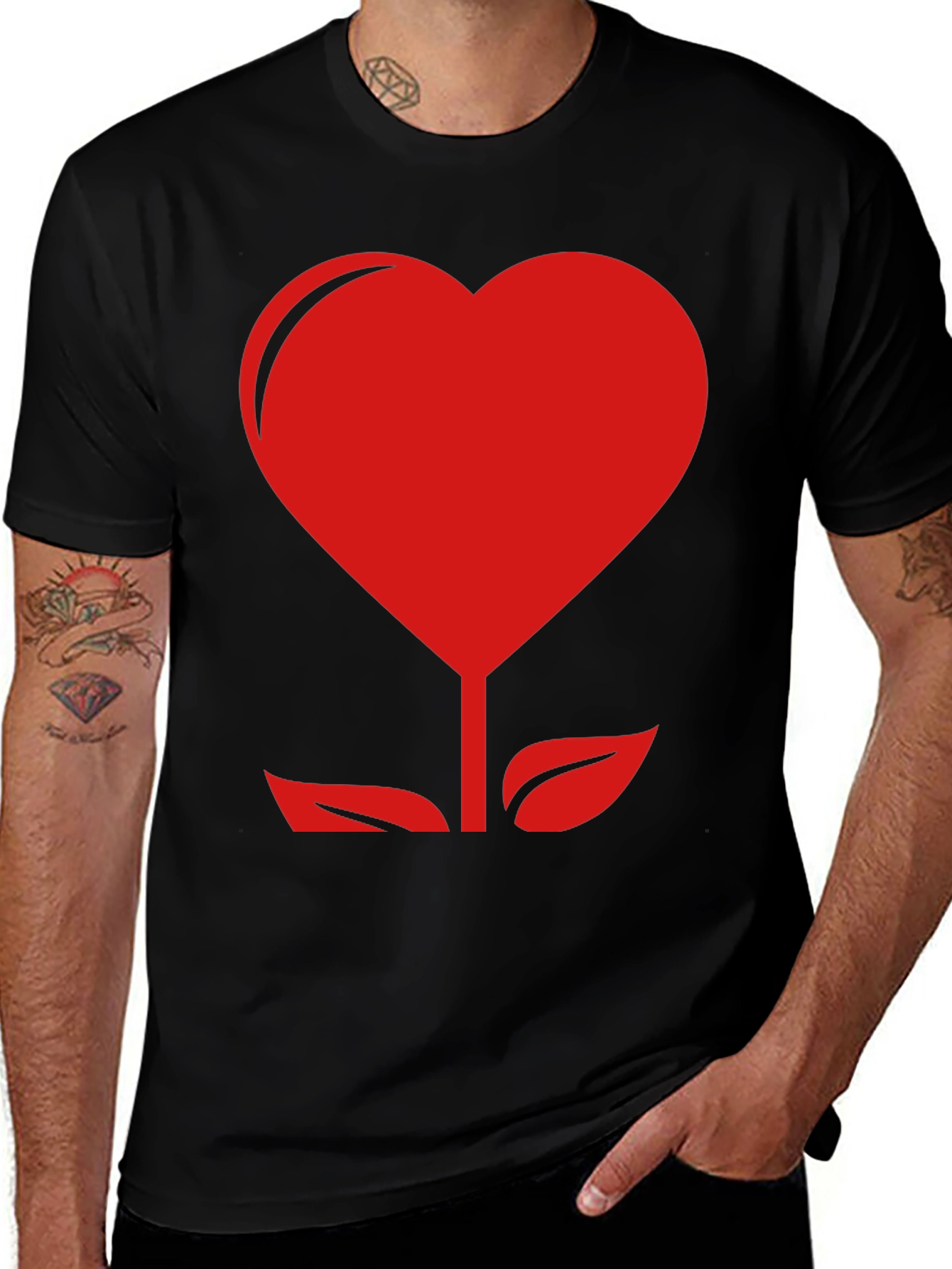 Variant 3 of Heart Flower Graphic Tee - Romantic Black T-Shirt