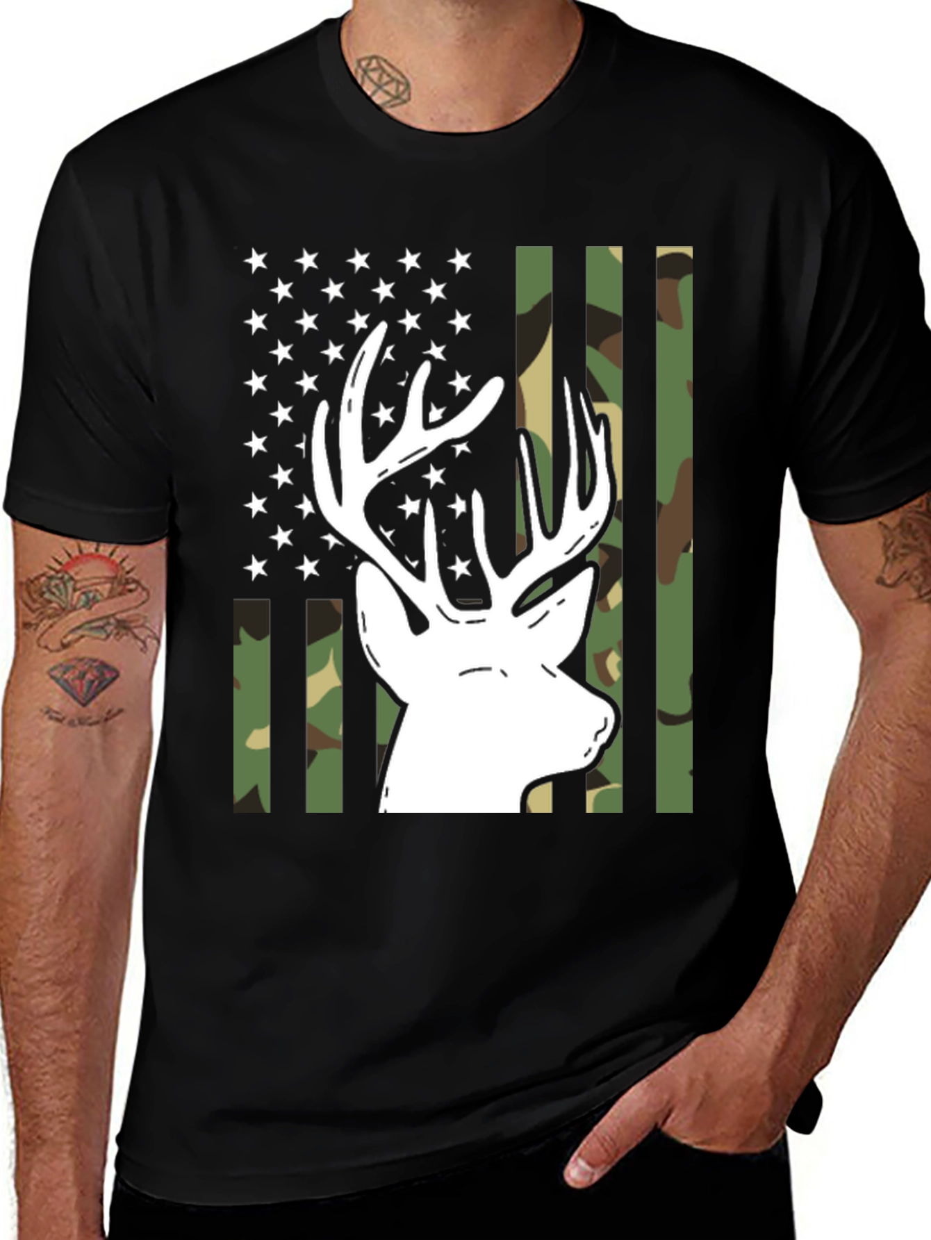 Variant 24 of Deer Hunter Camo Flag Graphic Tee