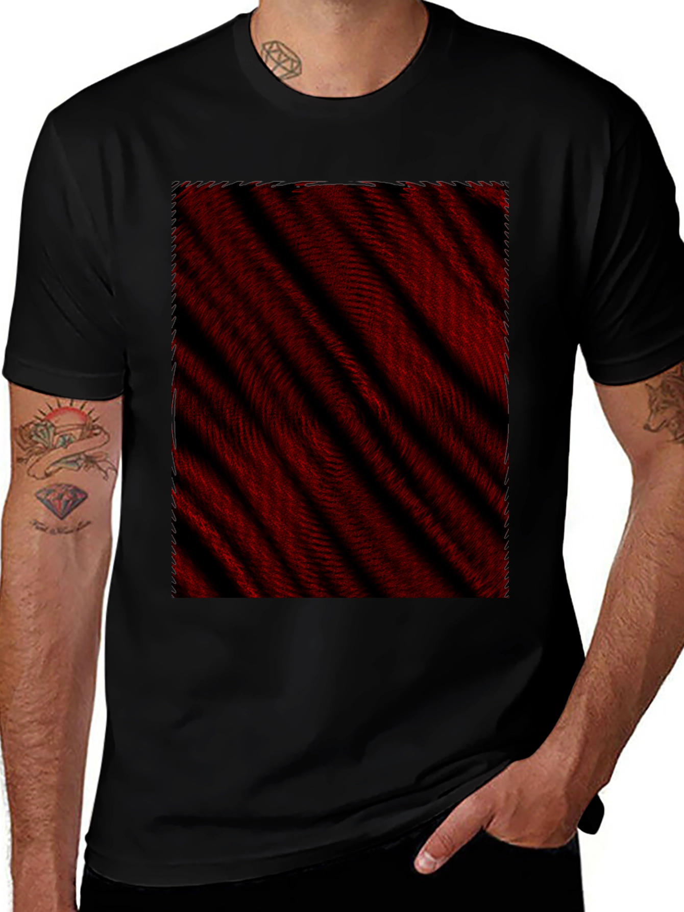 Black Abstract Red & Black Striped Tee main image