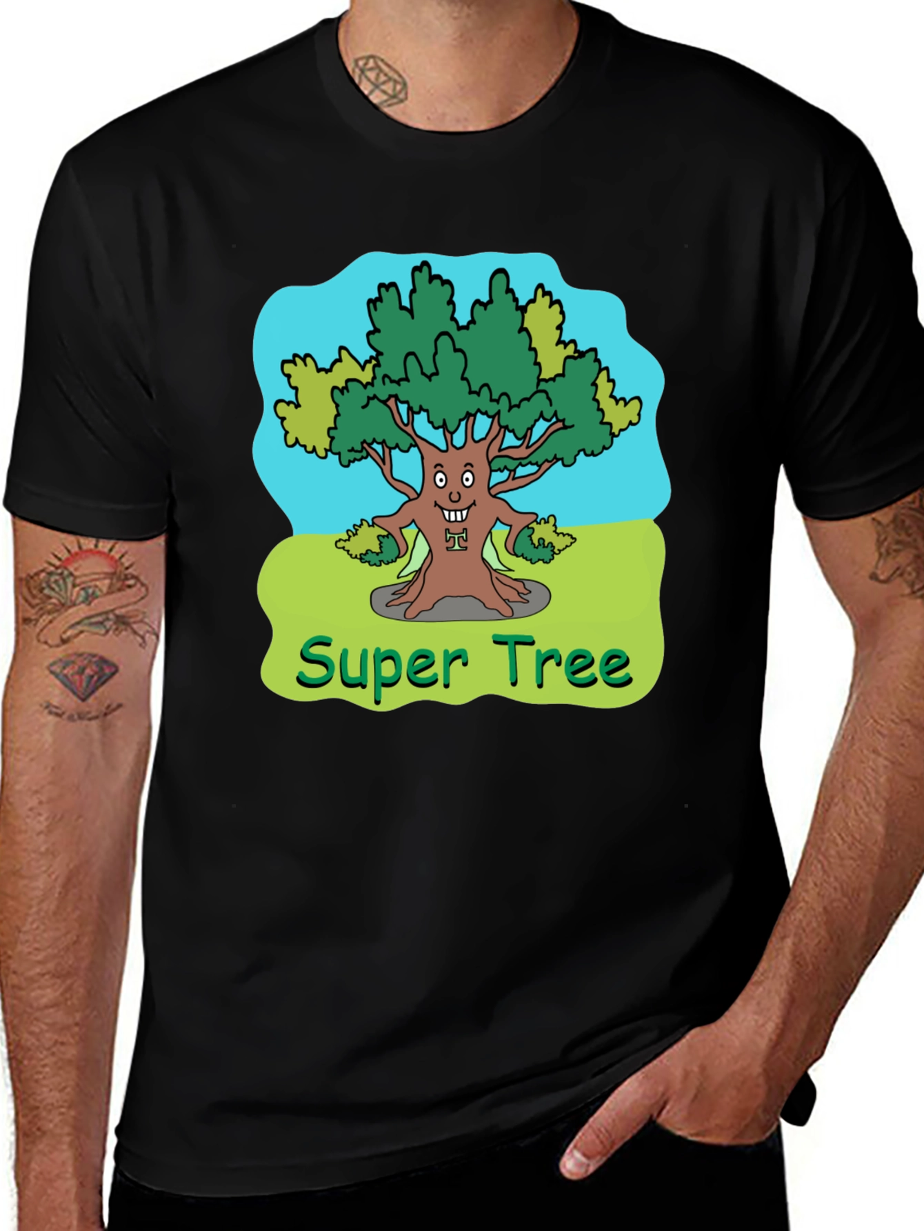 Super Tree Graphic Tee - Black Cotton Blend T-Shirt