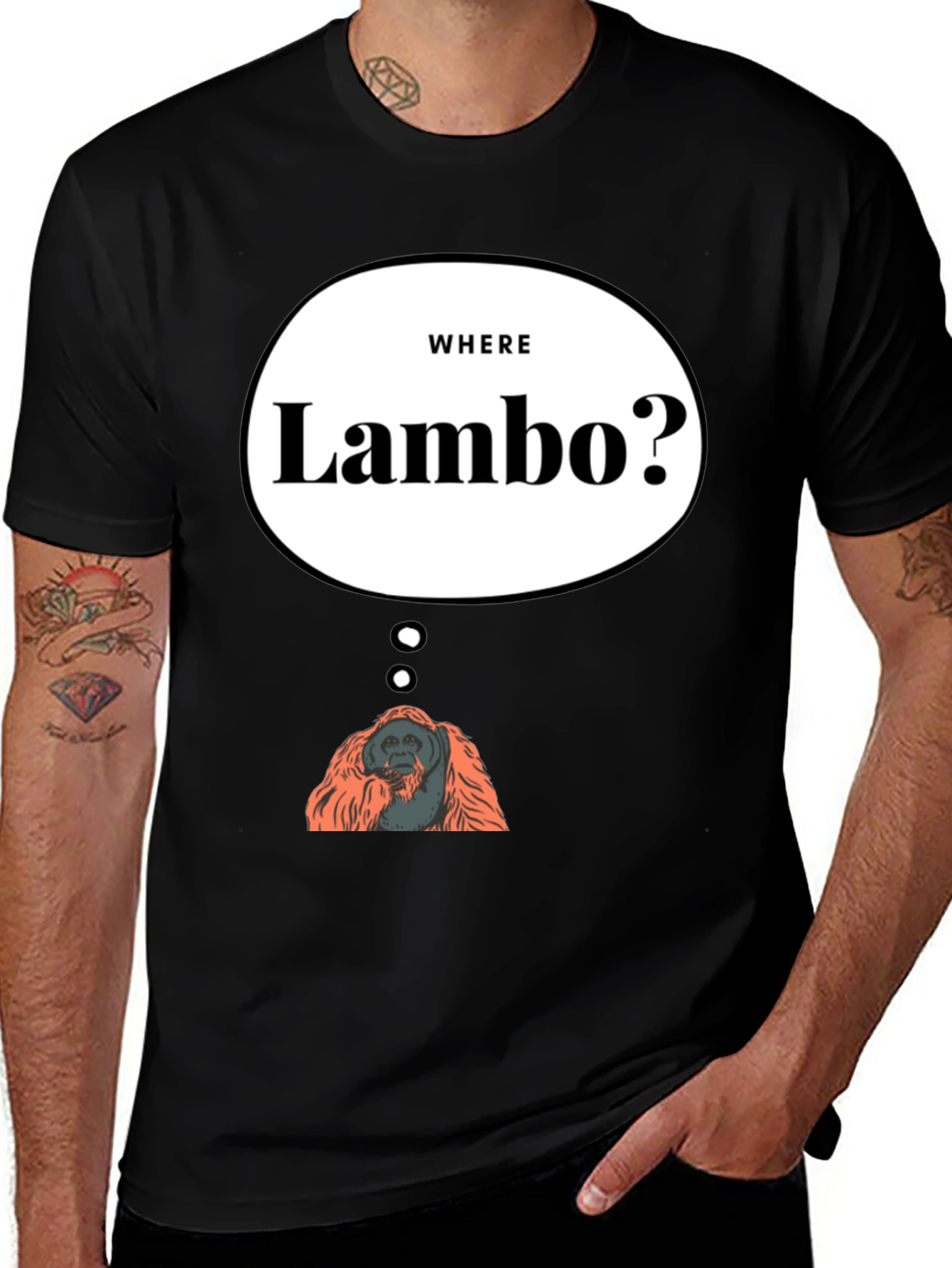 Variant 22 of Where Lambo Orangutan T-Shirt - Funny Crypto Meme Tee