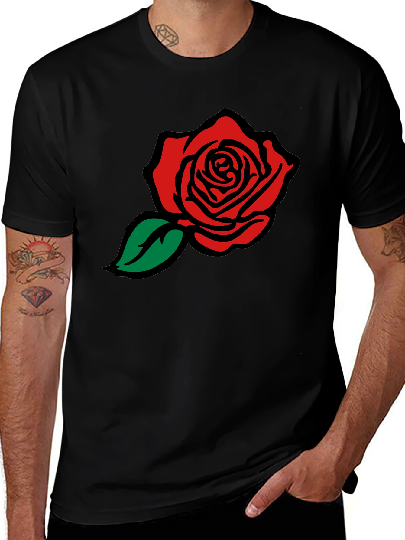 Variant 12 of Black T-Shirt with Red Rose Graphic