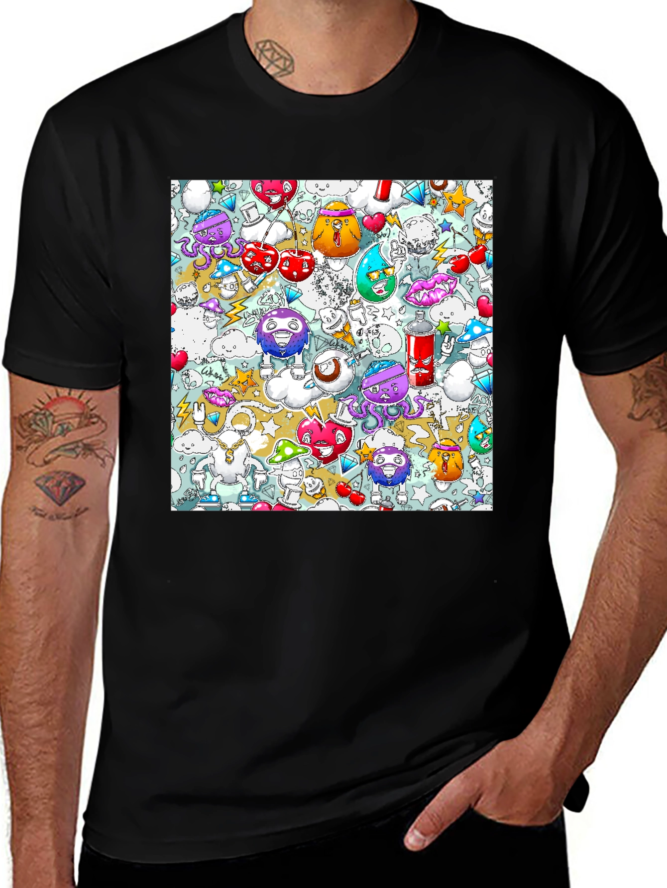 Doodle Cartoon T-Shirt, Unique Funky Design