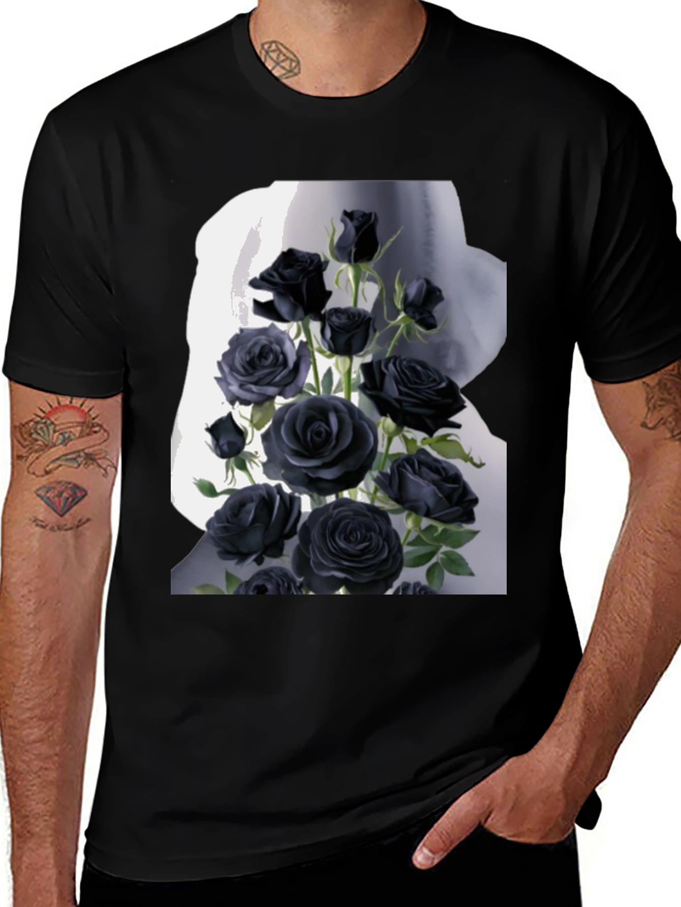 Variant 14 of Black Roses Graphic Tee - Unique Floral Design