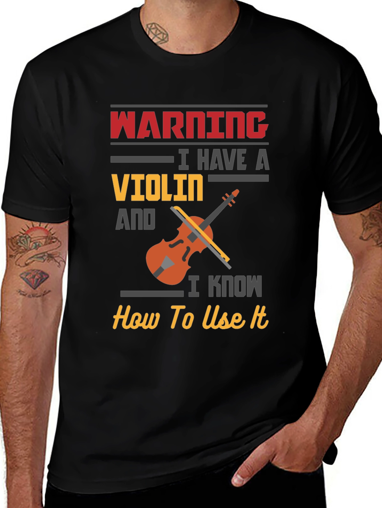 Variant 27 of Warning Violin Player Black T-Shirt