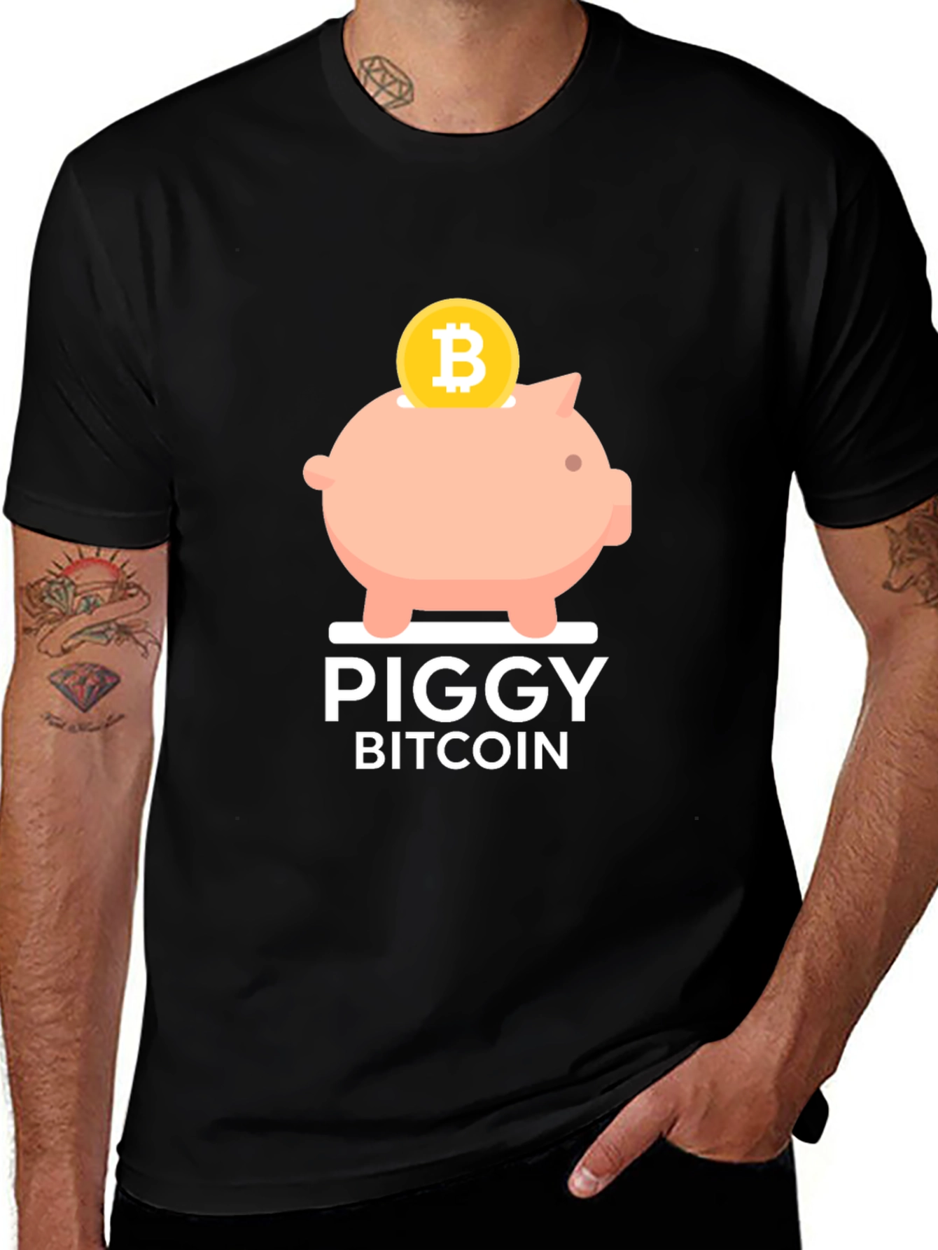 Variant 21 of Piggy Bitcoin Black T-Shirt - Crypto Currency Tee