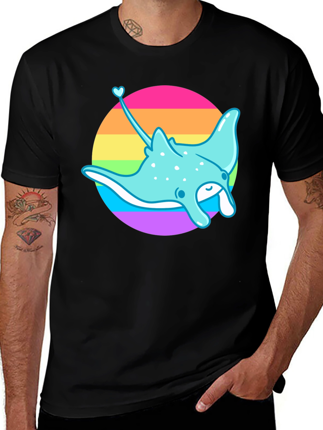 Variant 5 of Rainbow Manta Ray Graphic Tee - Black