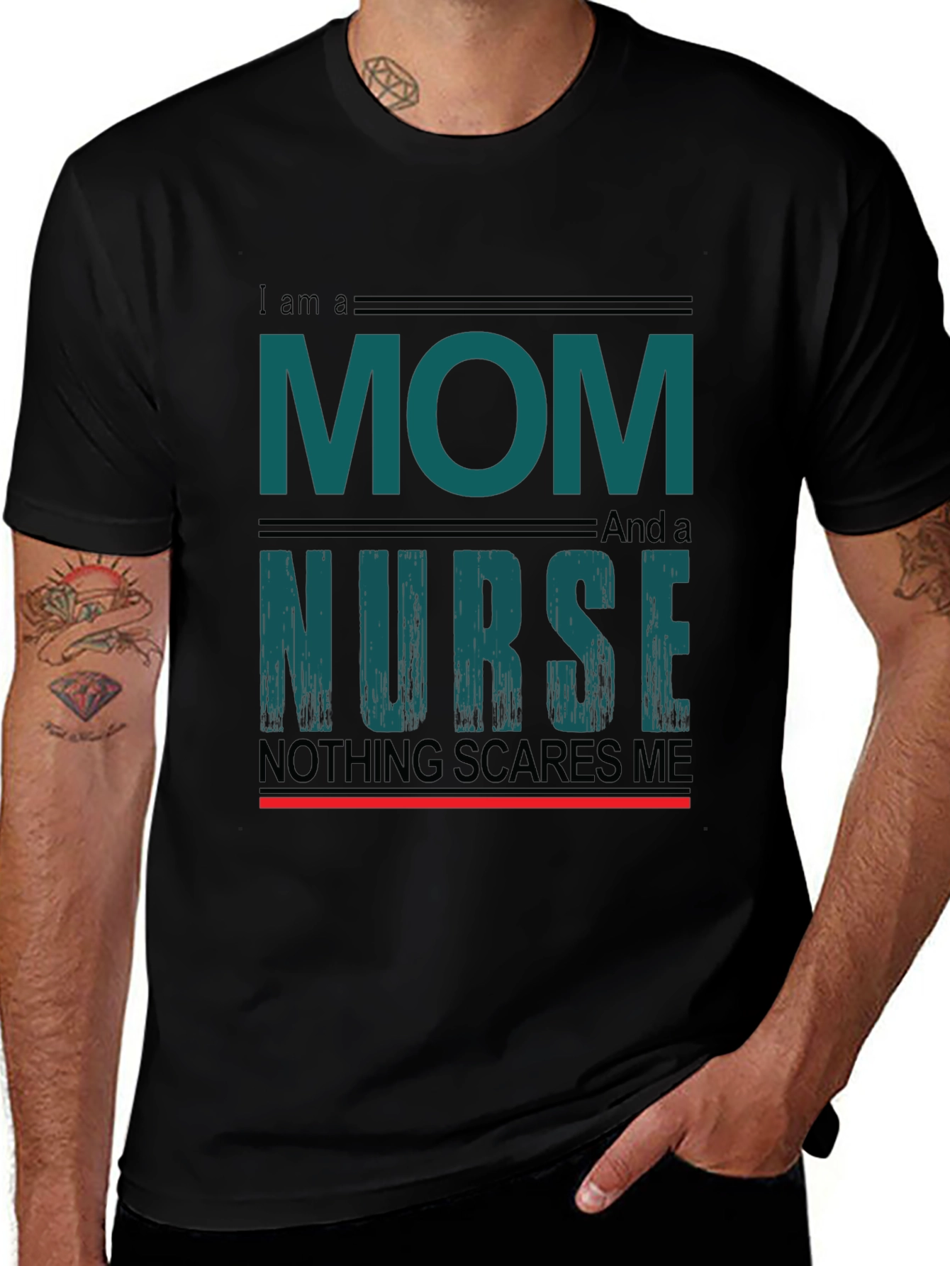 Variant 26 of Mom and Nurse T-Shirt - Nothing Scares Me!