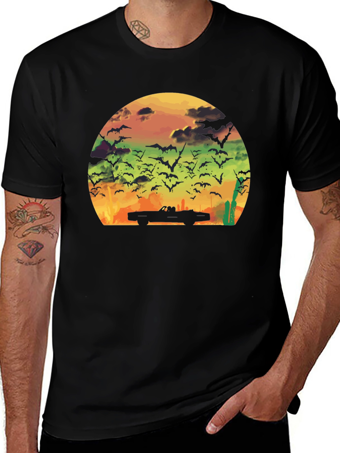 Variant 4 of Sunset Bat Convertible Black T-Shirt