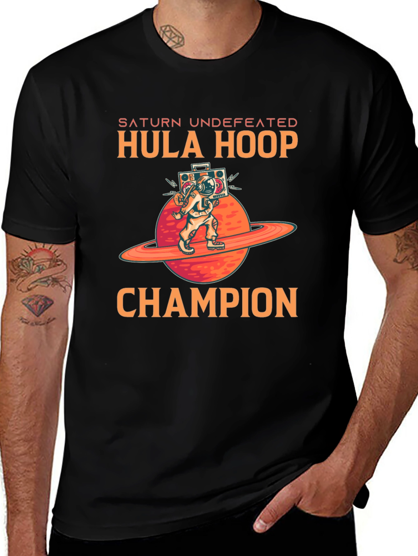 Variant 4 of Saturn Hula Hoop Champion Black T-Shirt