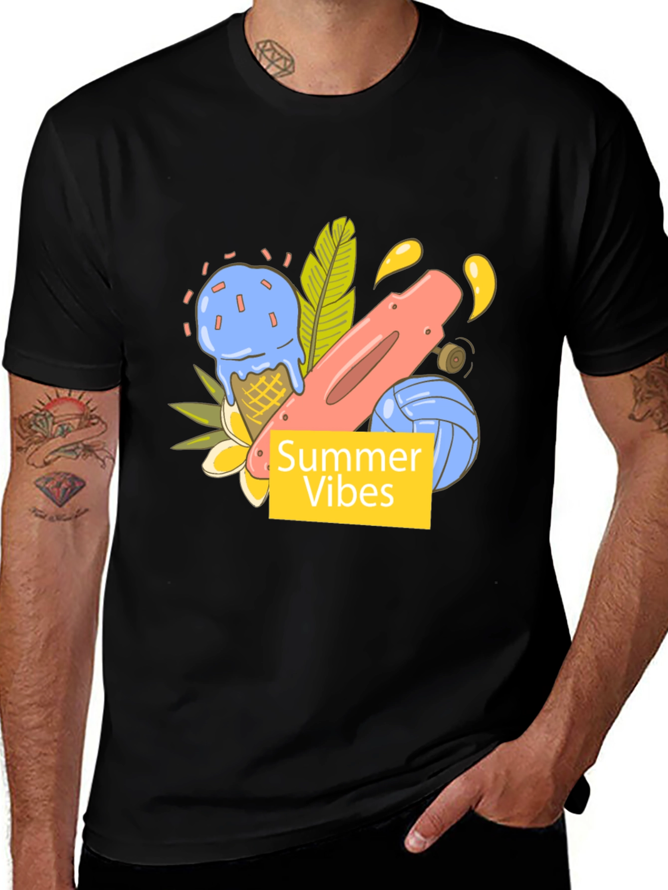 Variant 3 of Summer Vibes Graphic Tee - Black Cotton T-Shirt