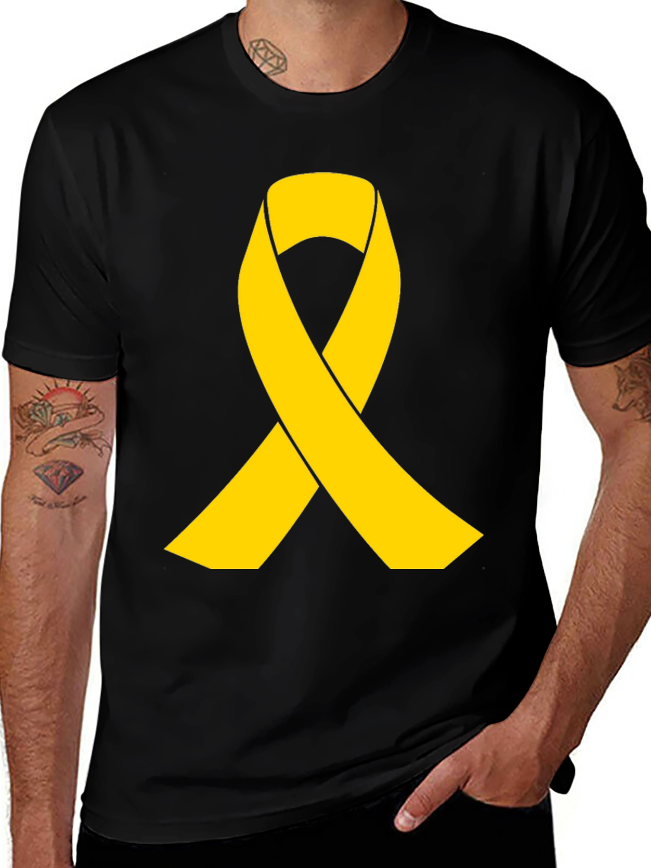 Gold Ribbon Black T-Shirt - Support Cause Awareness