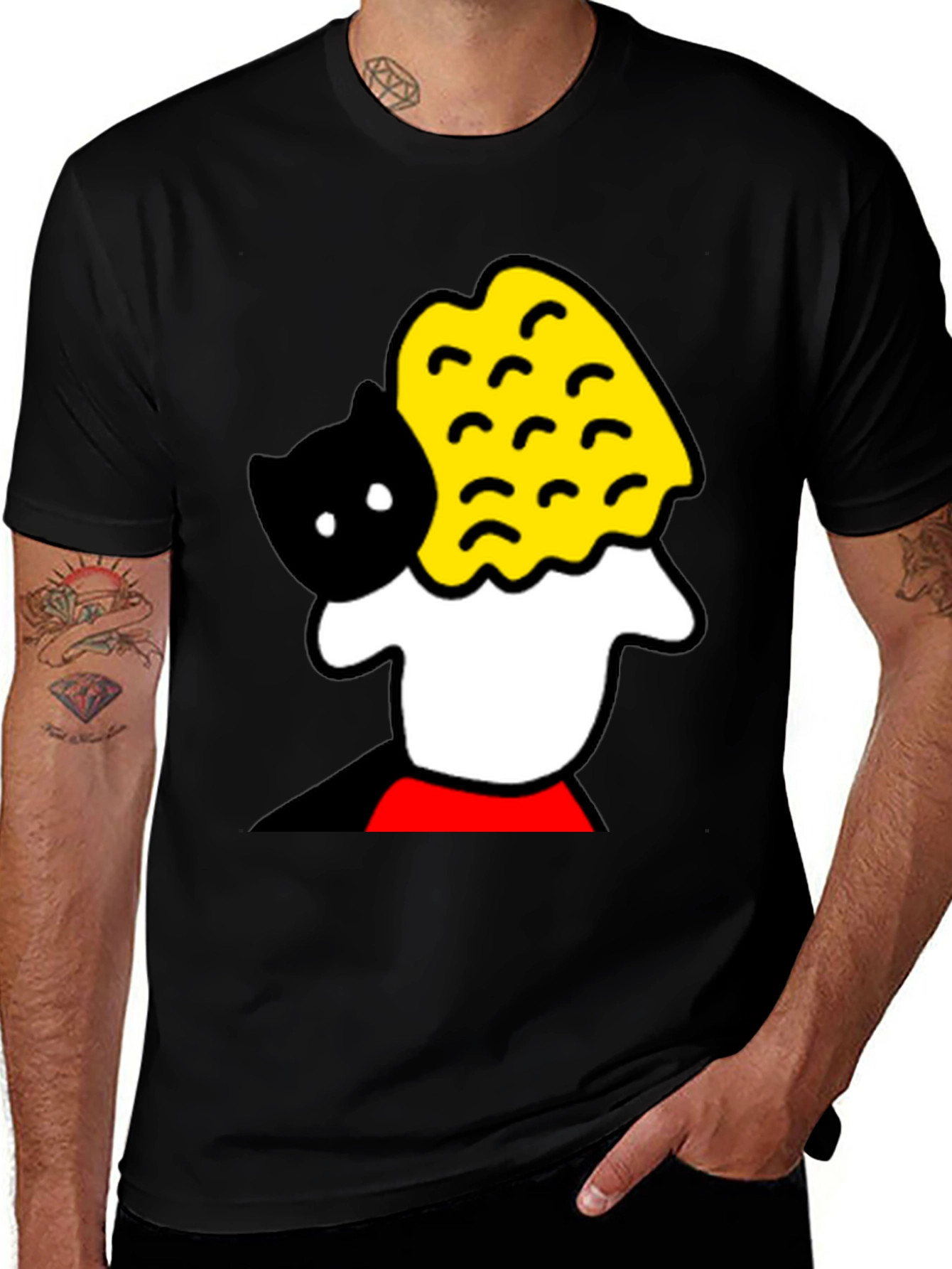 Variant 9 of Cat and Girl Graphic Tee - Stylish Black Cotton T-Shirt