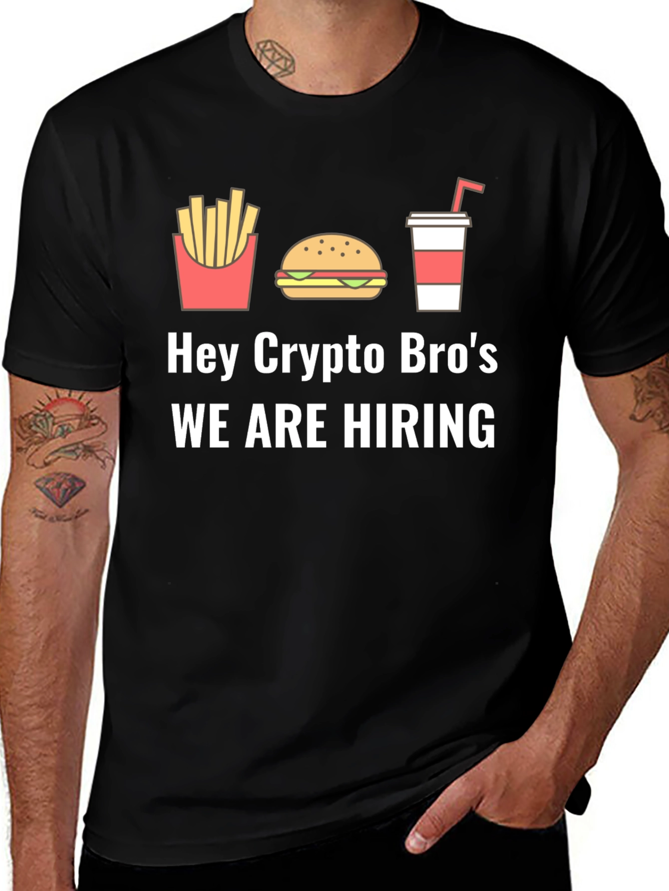 Variant 27 of Hey Crypto Bro's Hiring T-Shirt