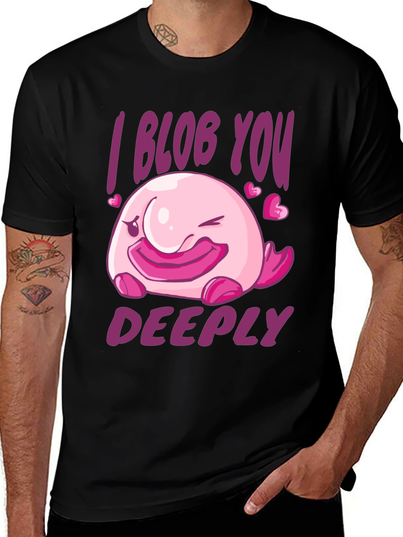 Variant 11 of I Blob You Deeply T-Shirt - Funny Pink Blobfish Tee