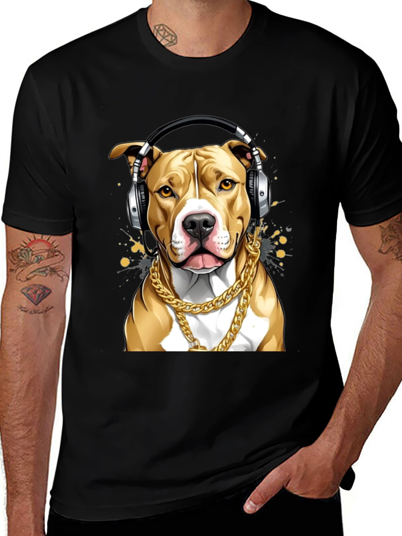 Variant 13 of Cool Dog Graphic Tee - Pitbull with Headphones