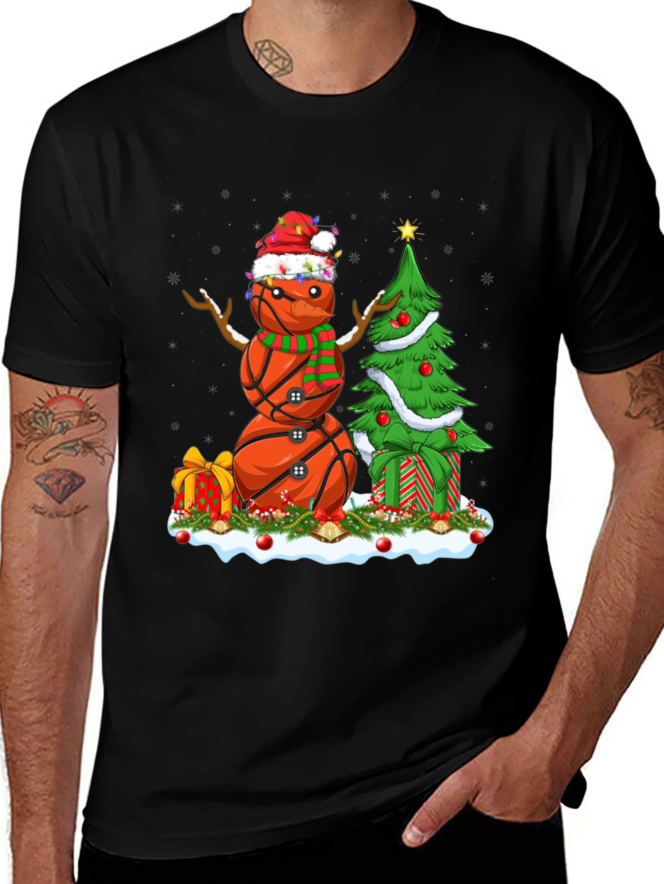 Basketball Snowman Christmas T-Shirt