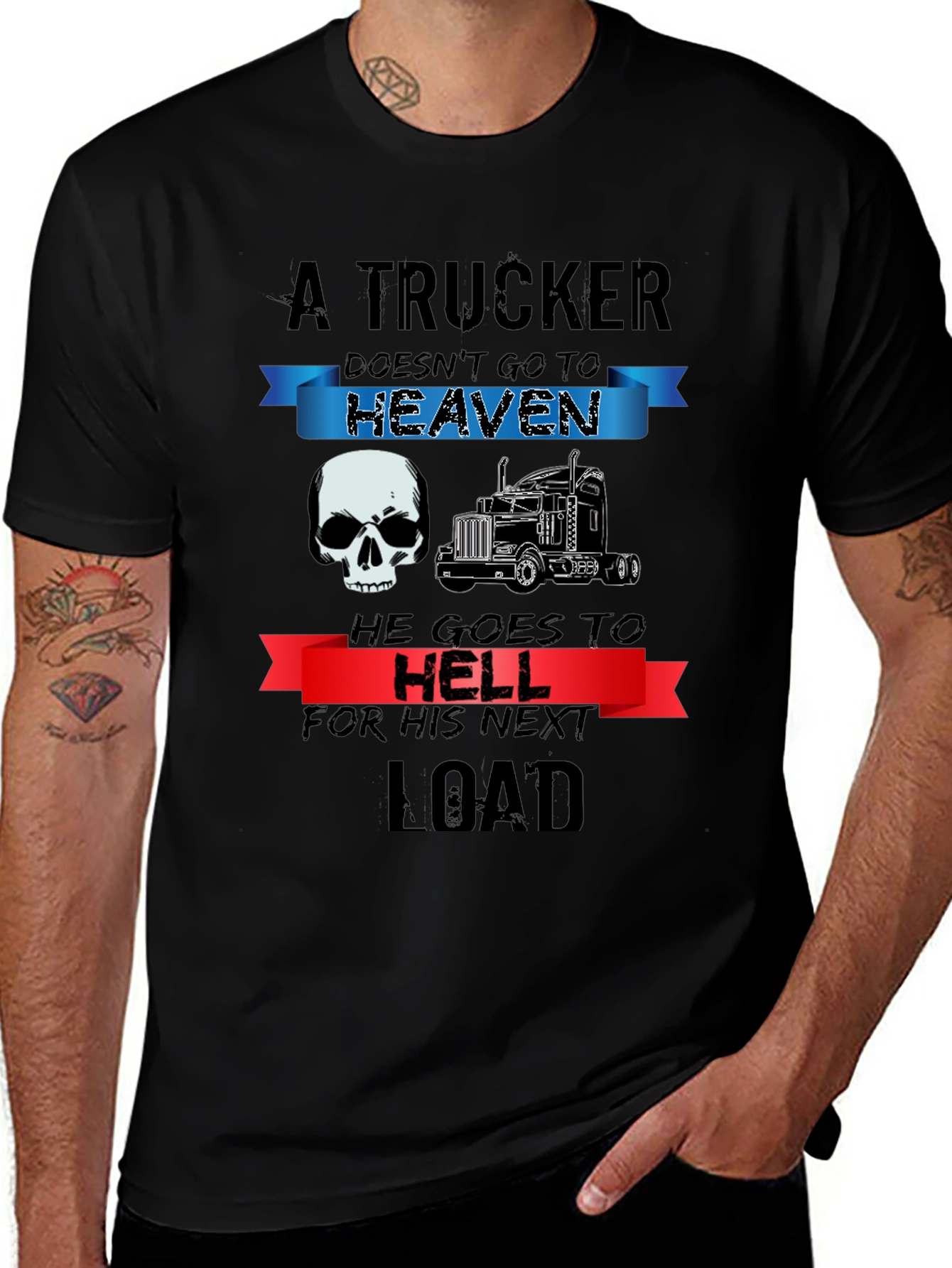 Variant 5 of Trucker T-Shirt: Heaven or Hell Graphic Tee