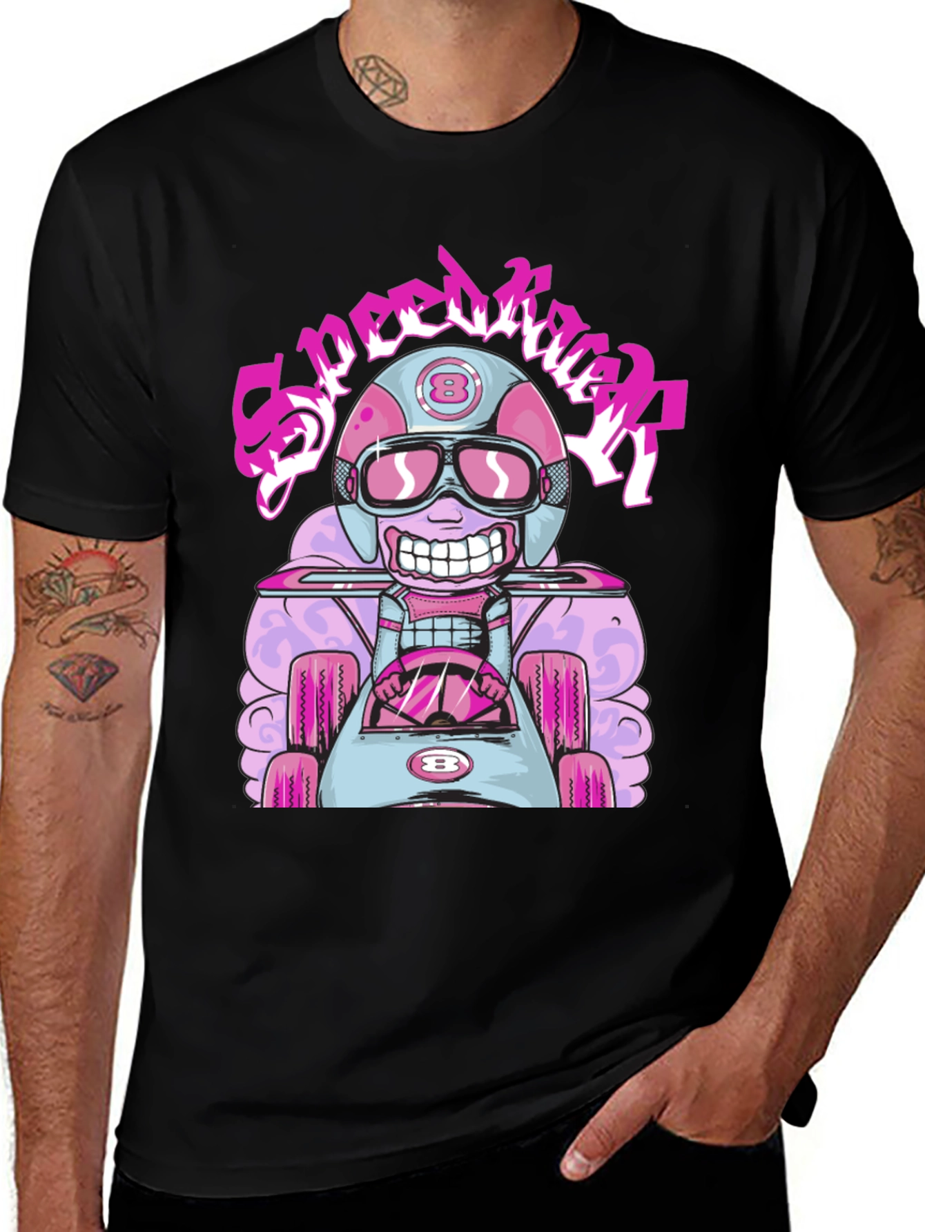 Variant 25 of Speed Racer Cartoon Graphic Black T-Shirt