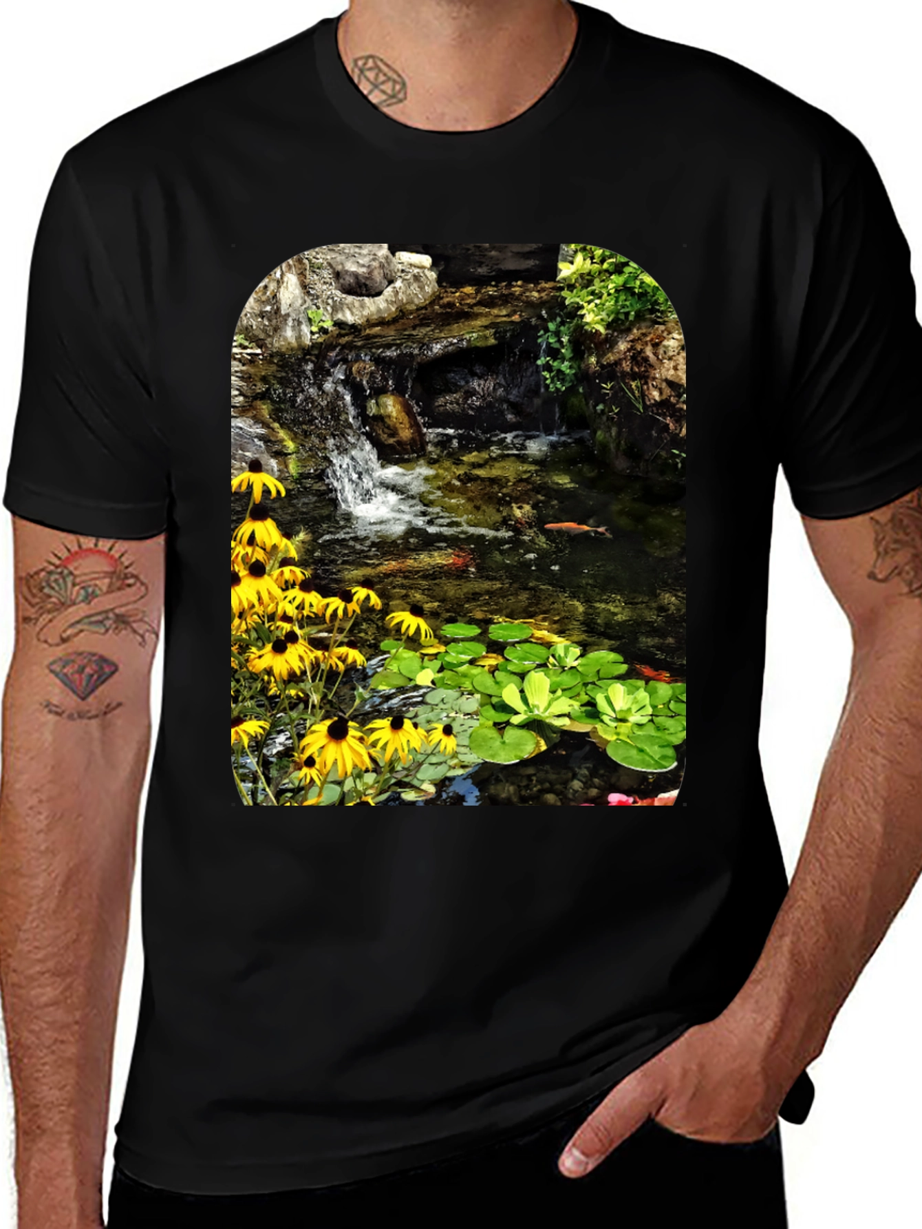 Variant 30 of Koi Pond Waterfall Black T-Shirt