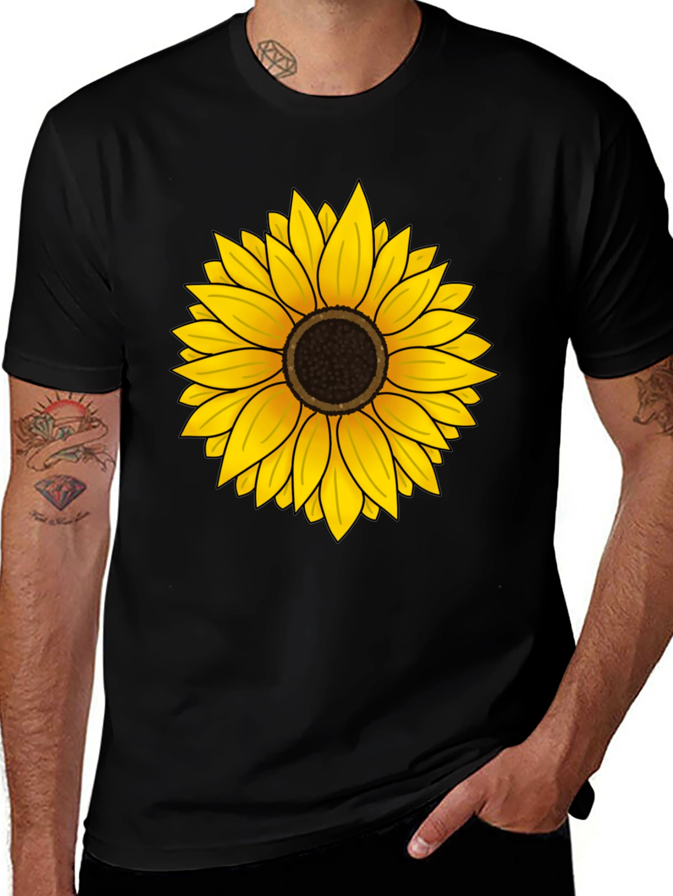 Variant 3 of Sunflower Graphic Tee - Mens Casual Black T-Shirt
