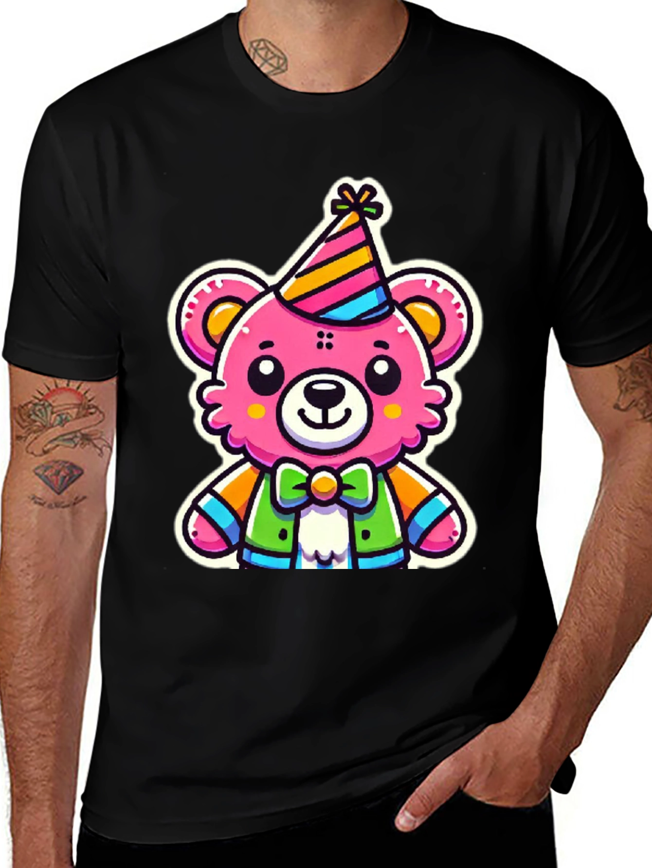 Variant 8 of Party Bear Graphic Tee - Black Unisex T-Shirt