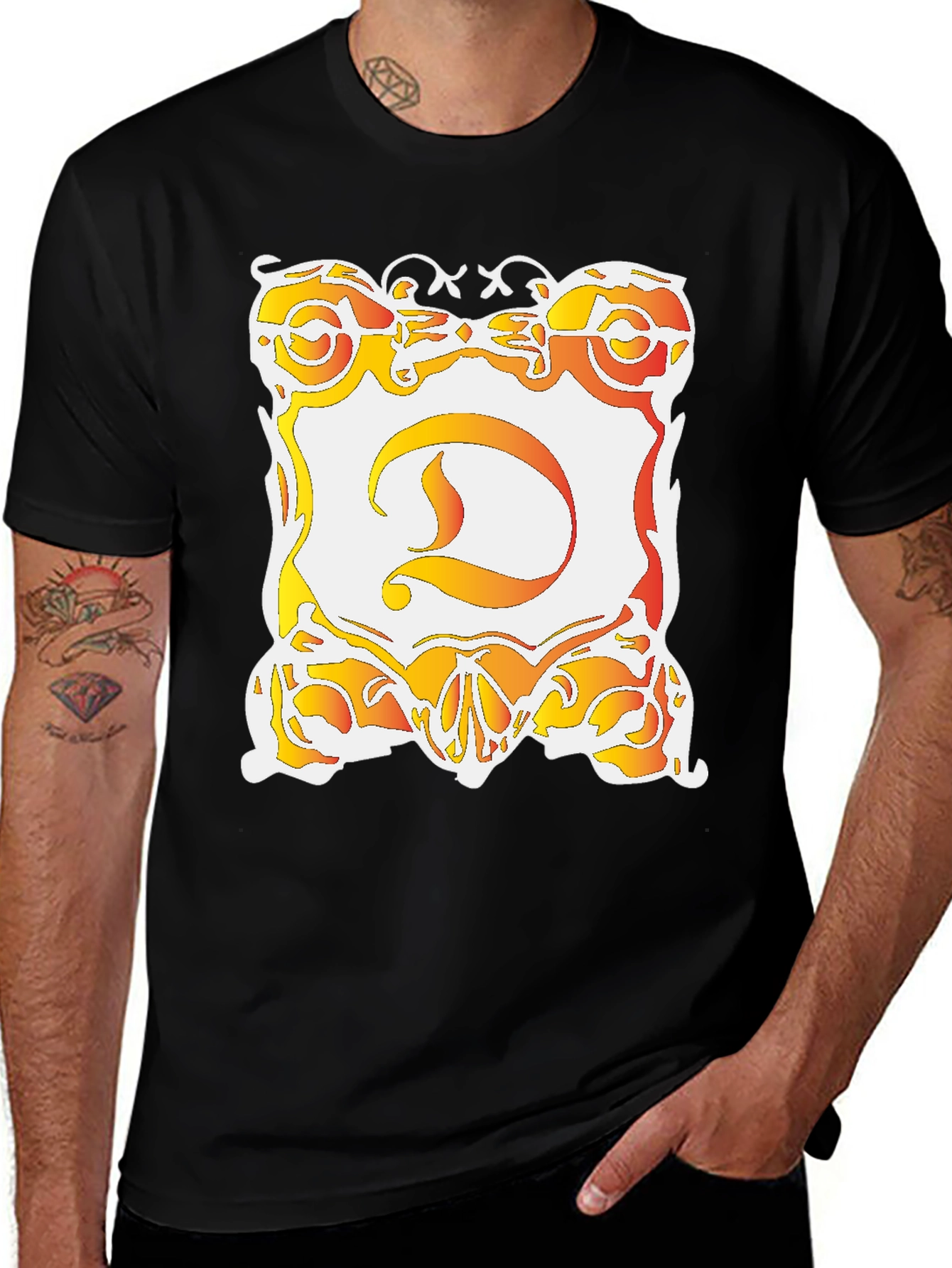 Variant 26 of Ornate "D" Graphic Black T-Shirt