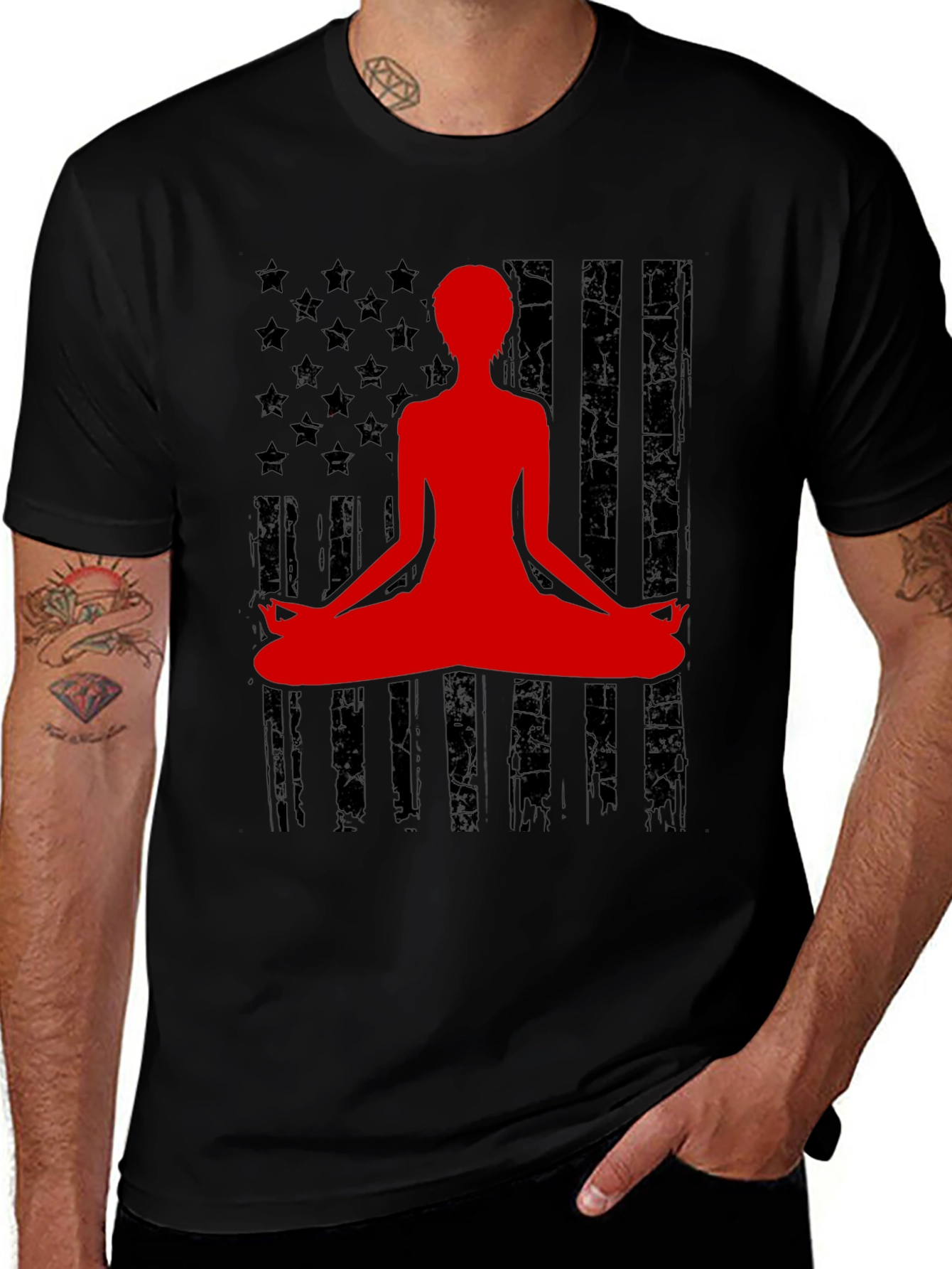 Variant 5 of Yoga USA Flag Men's Graphic Tee - Black