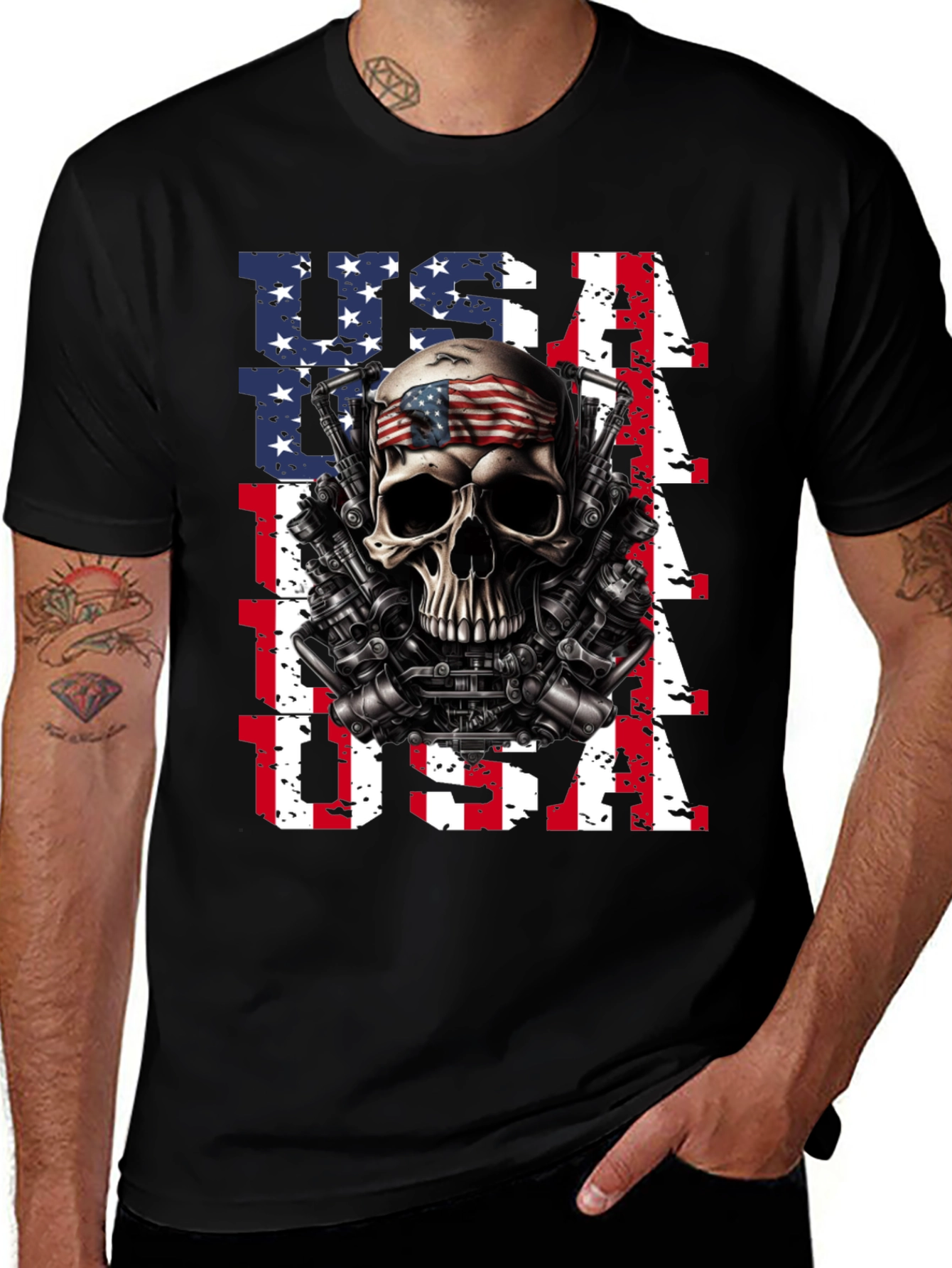 USA Skull & Guns T-Shirt - Patriotic Design