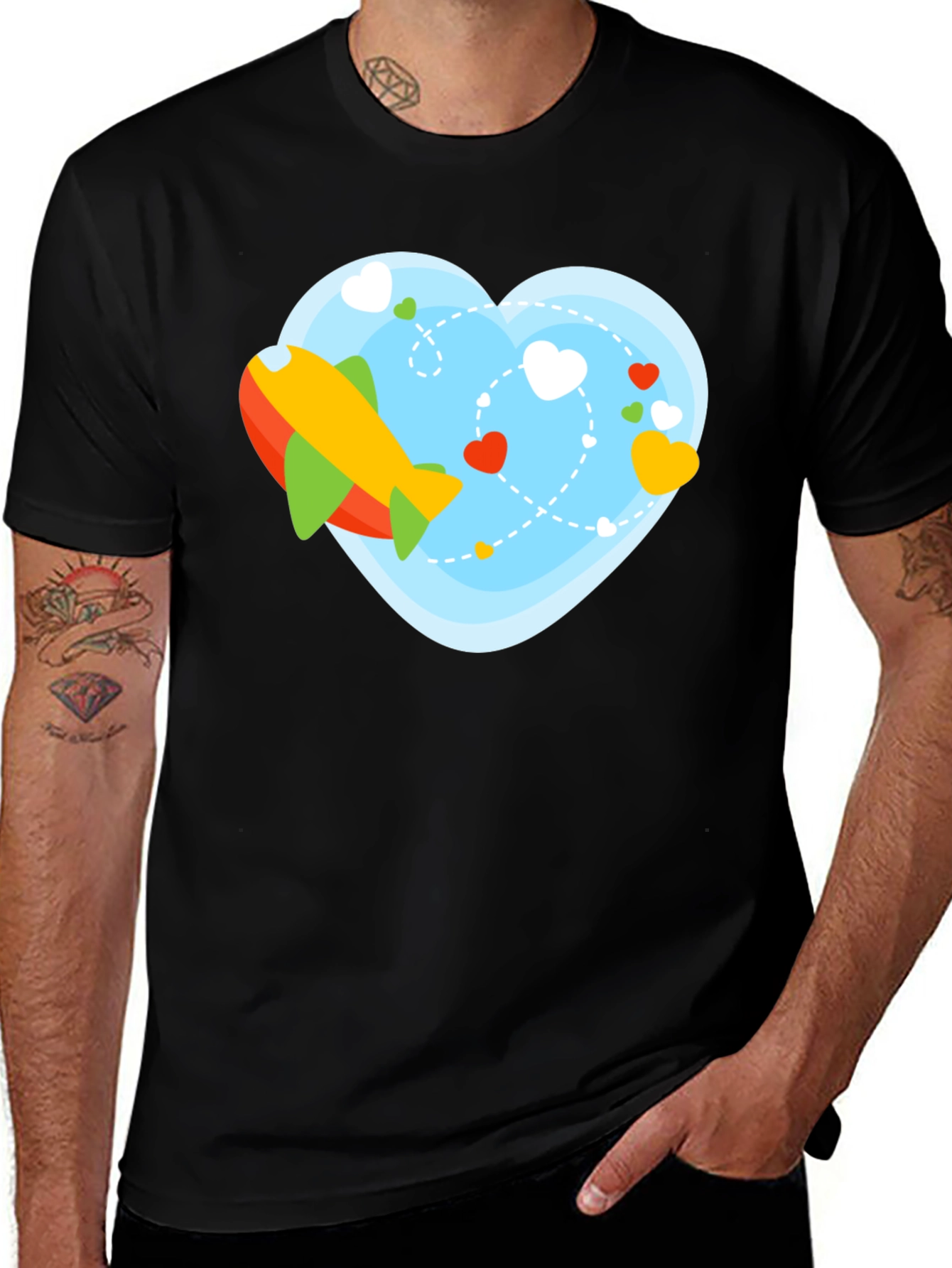 Variant 27 of Airplane Heart Graphic Tee - Black Cotton