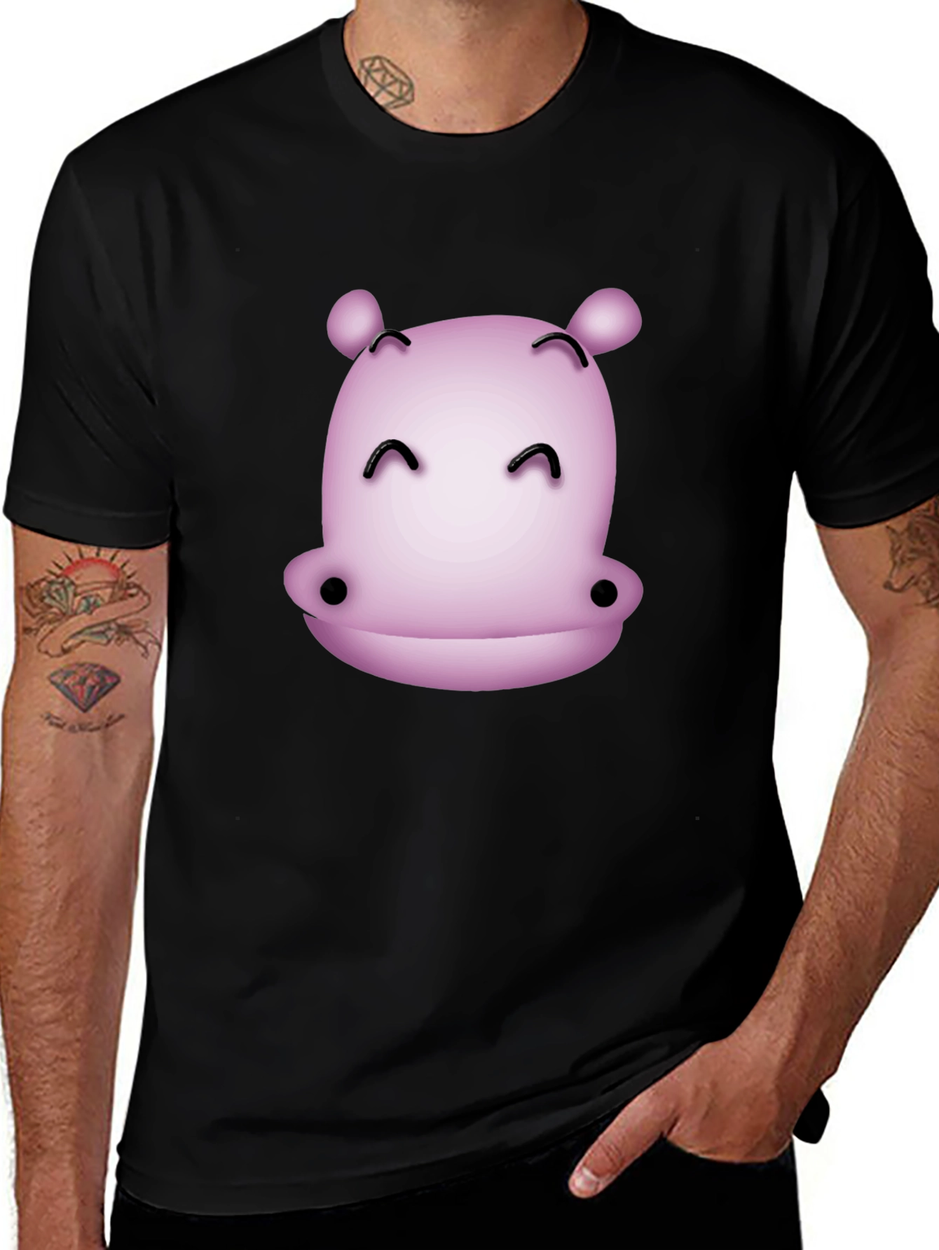 Black Cute Hippo Graphic T-Shirt - Black Casual Tee main image